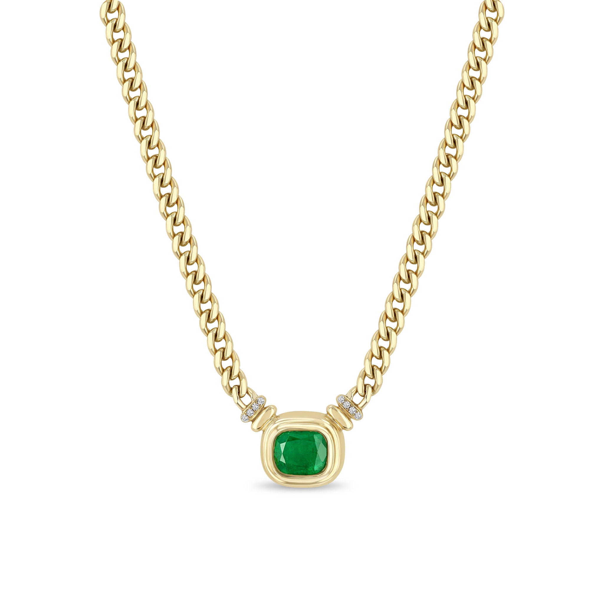 One of a Kind Zoë Chicco 14k Gold Radiant Emerald Bezel Curb Chain Necklace