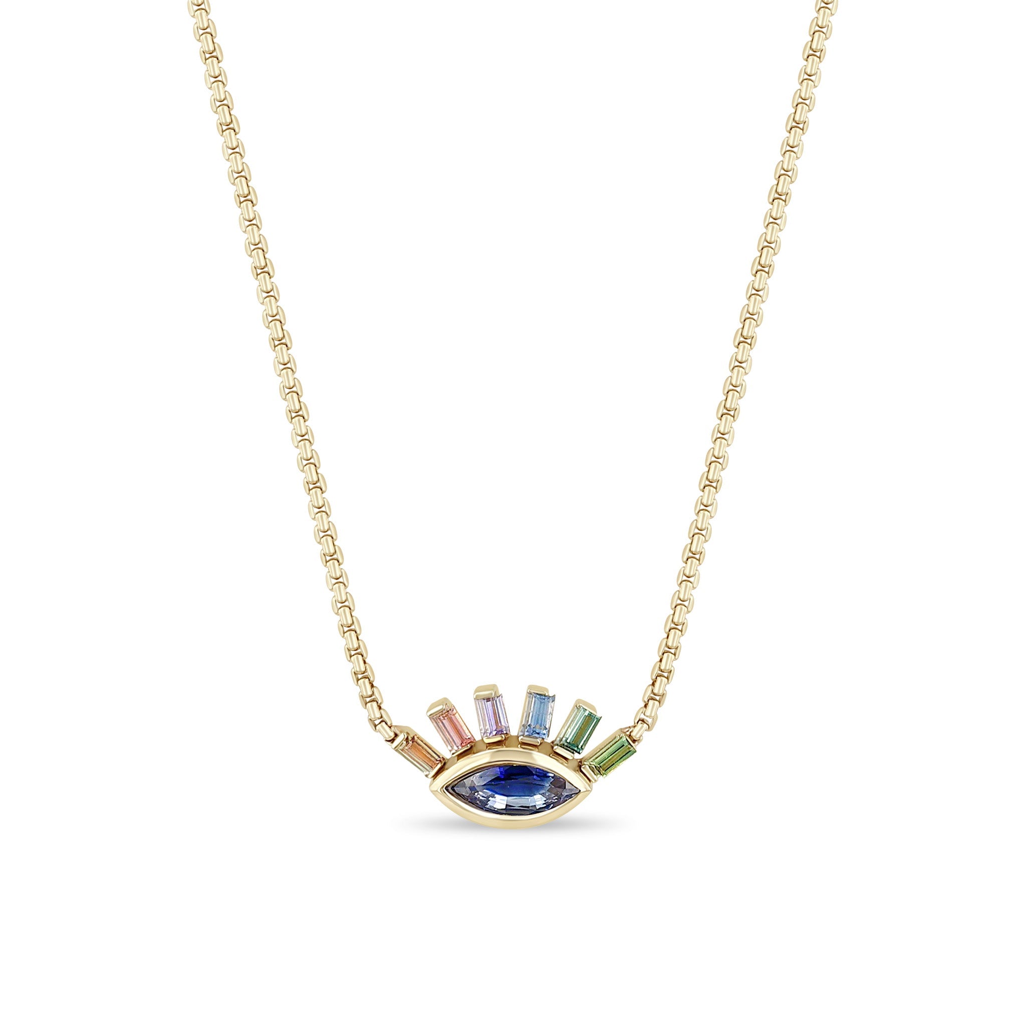 Zoe Chicco 14K Gold Necklace with a multicolored gemstone pendant on a white background