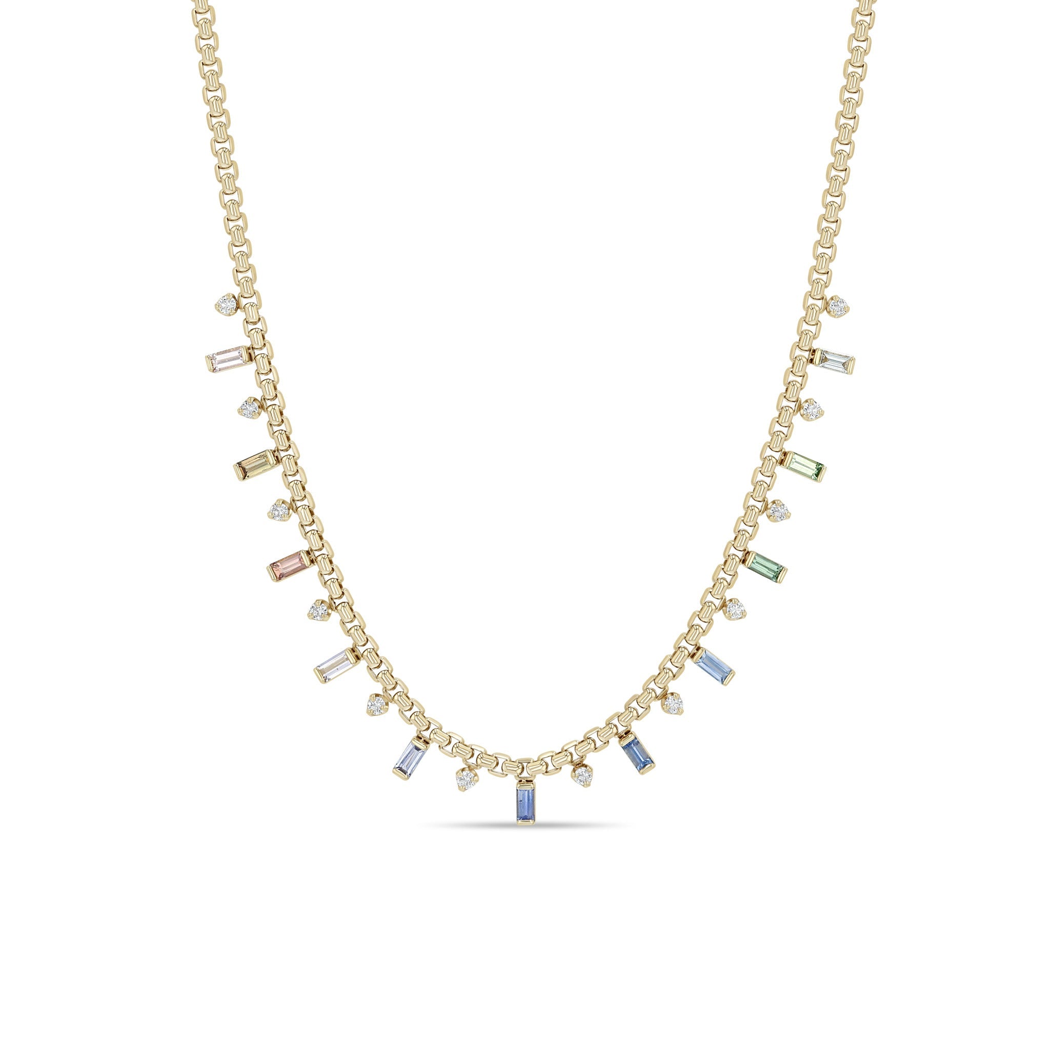 Zoe Chicco 14K Gold Necklace with multicolored sapphire gemstones on a white background