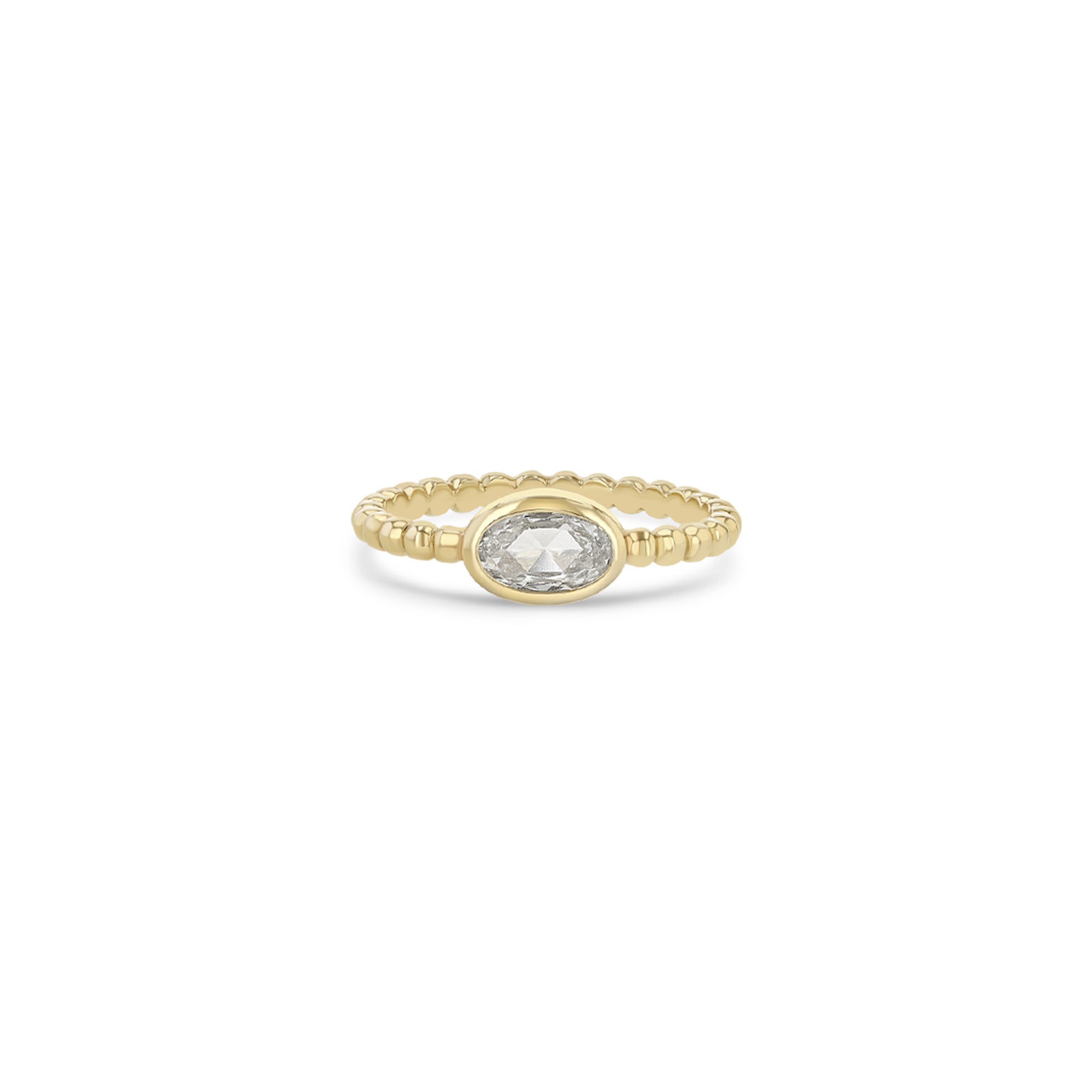 One of a Kind Zoë Chicco 14k Gold Rose Cut Oval Diamond Beaded Band Ring