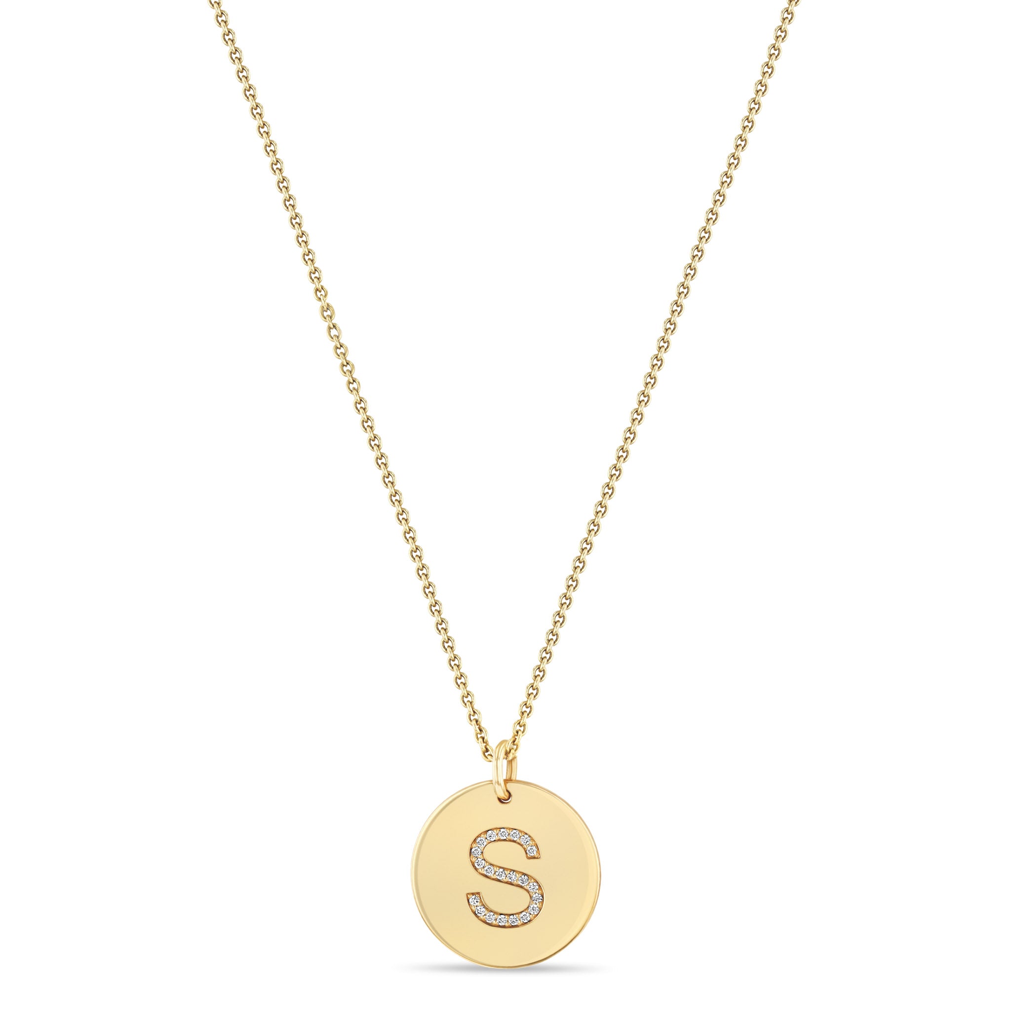 Zoë Chicco 14k Gold Pavé Diamond Initial Letter Disc Necklace