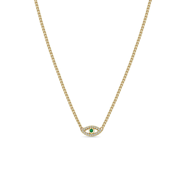Zoë Chicco 14k Gold Emerald & Diamond Evil Eye Curb Chain Necklace