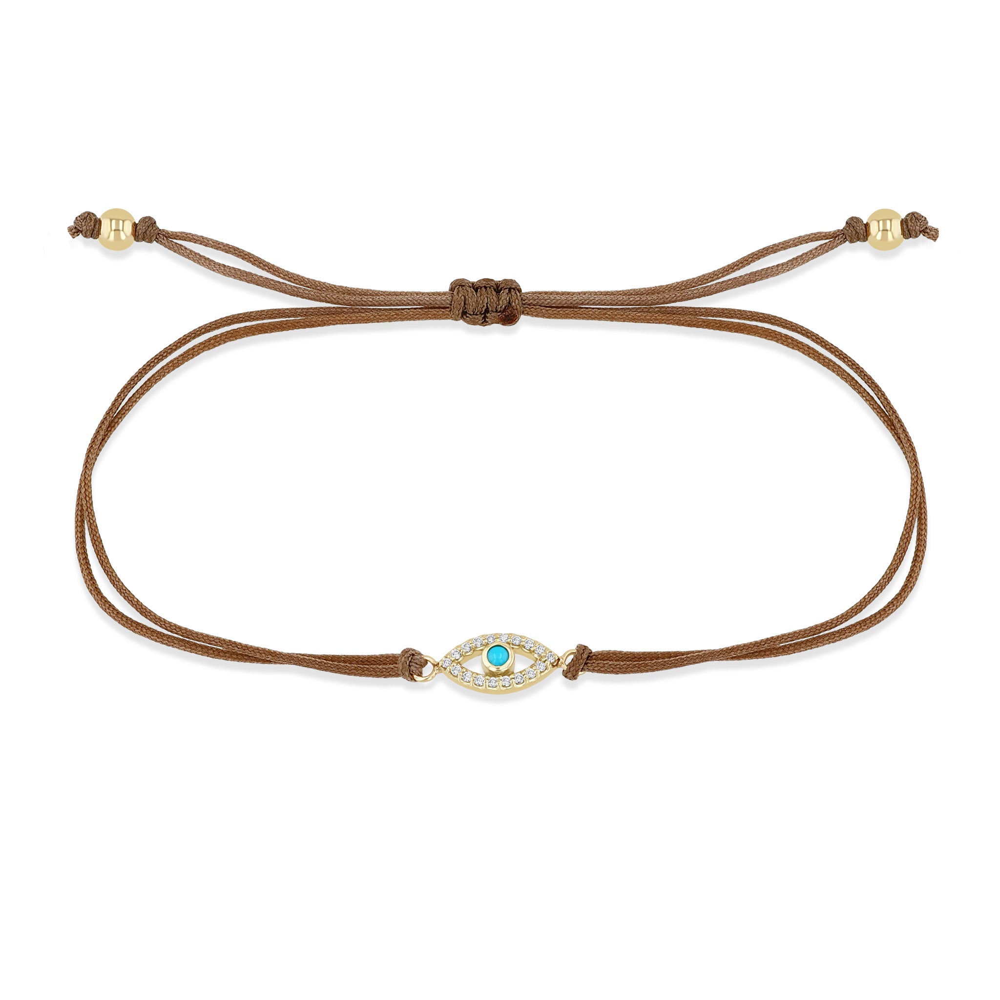 Zoë Chicco 14k Gold Turquoise & Diamond Evil Eye Cord Bracelet in Taupe