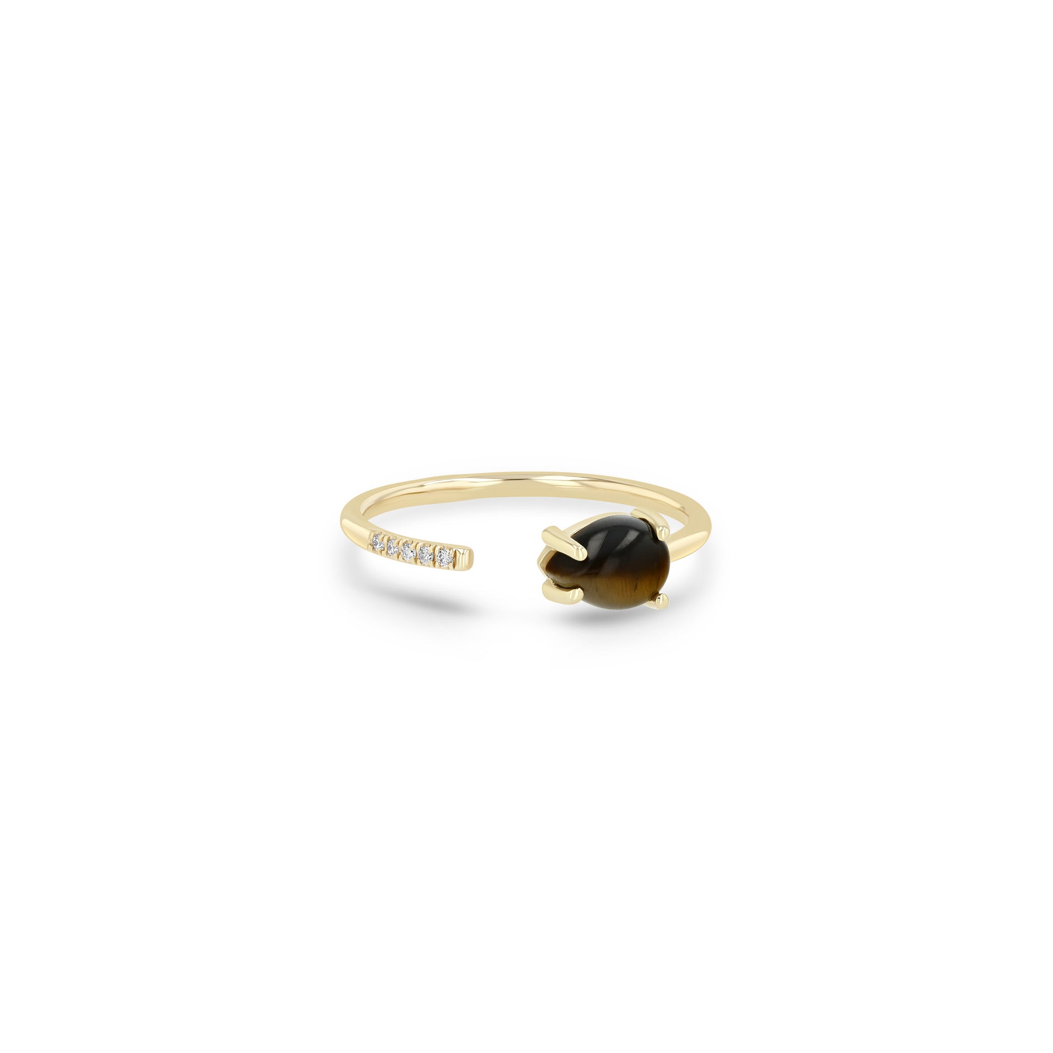Zoe Chicco 14k Yellow Gold Pear Tiger Eye & Pavé Diamond Open Ring
