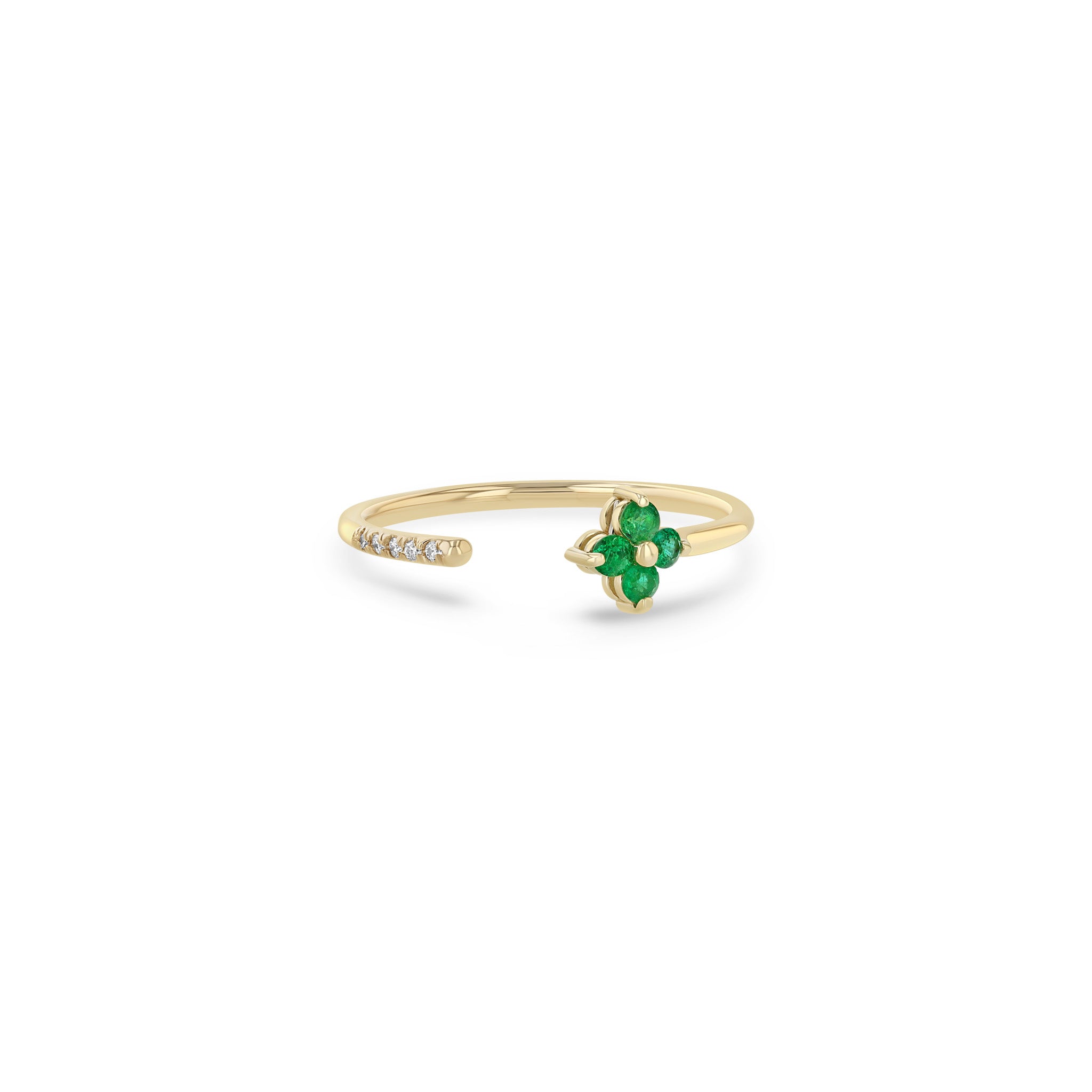 14k Prong Emerald Quad & Pavé Diamond Open Ring