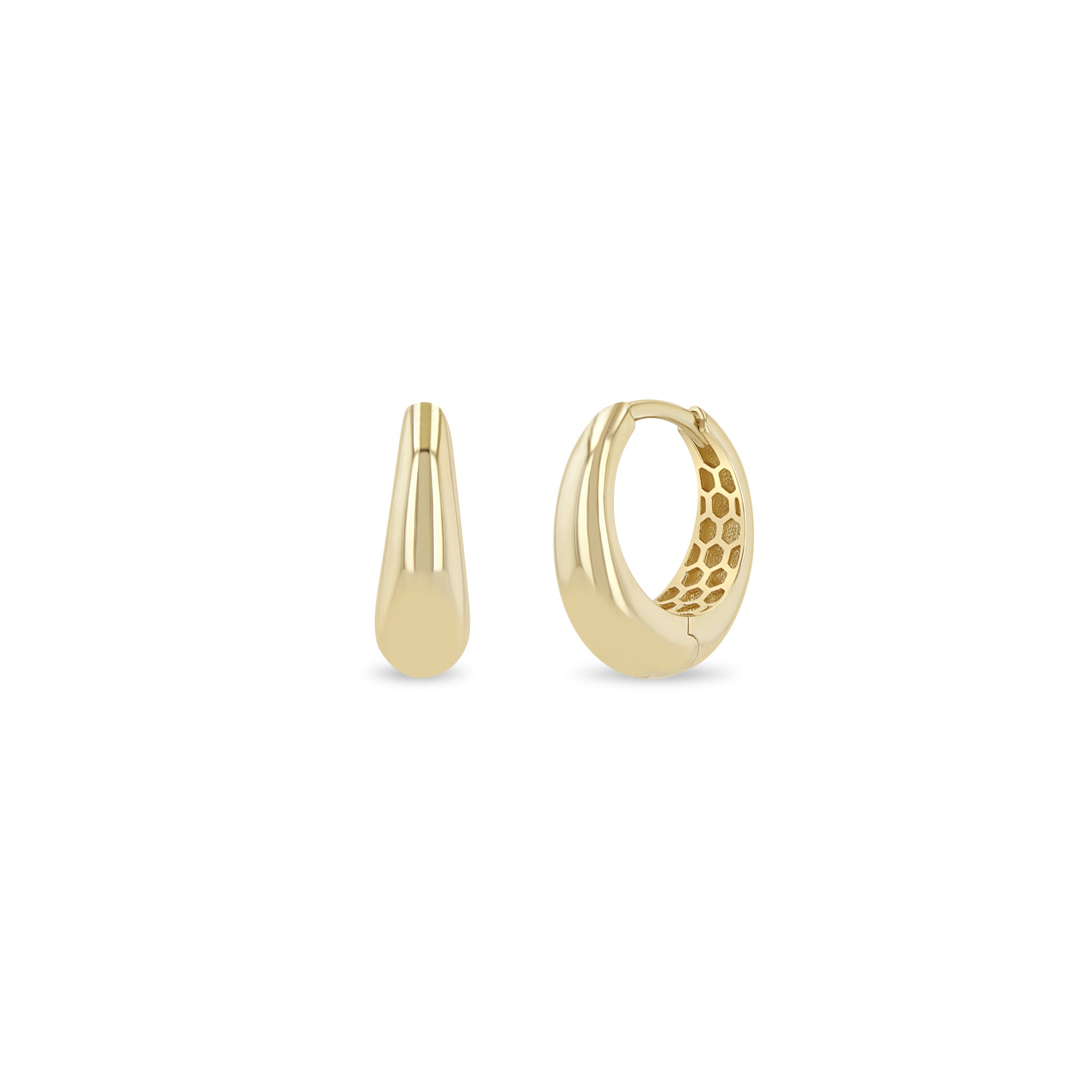 Zoe Chicco 14k gold simple tapered hoop earrings on white background