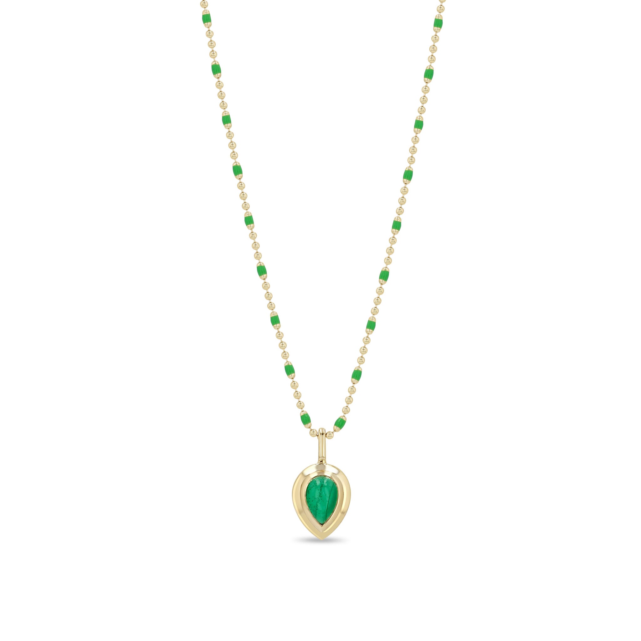 Zoe Chicco 14k Pear Malachite Bezel Pendant Enamel Tube Bar Chain Necklace