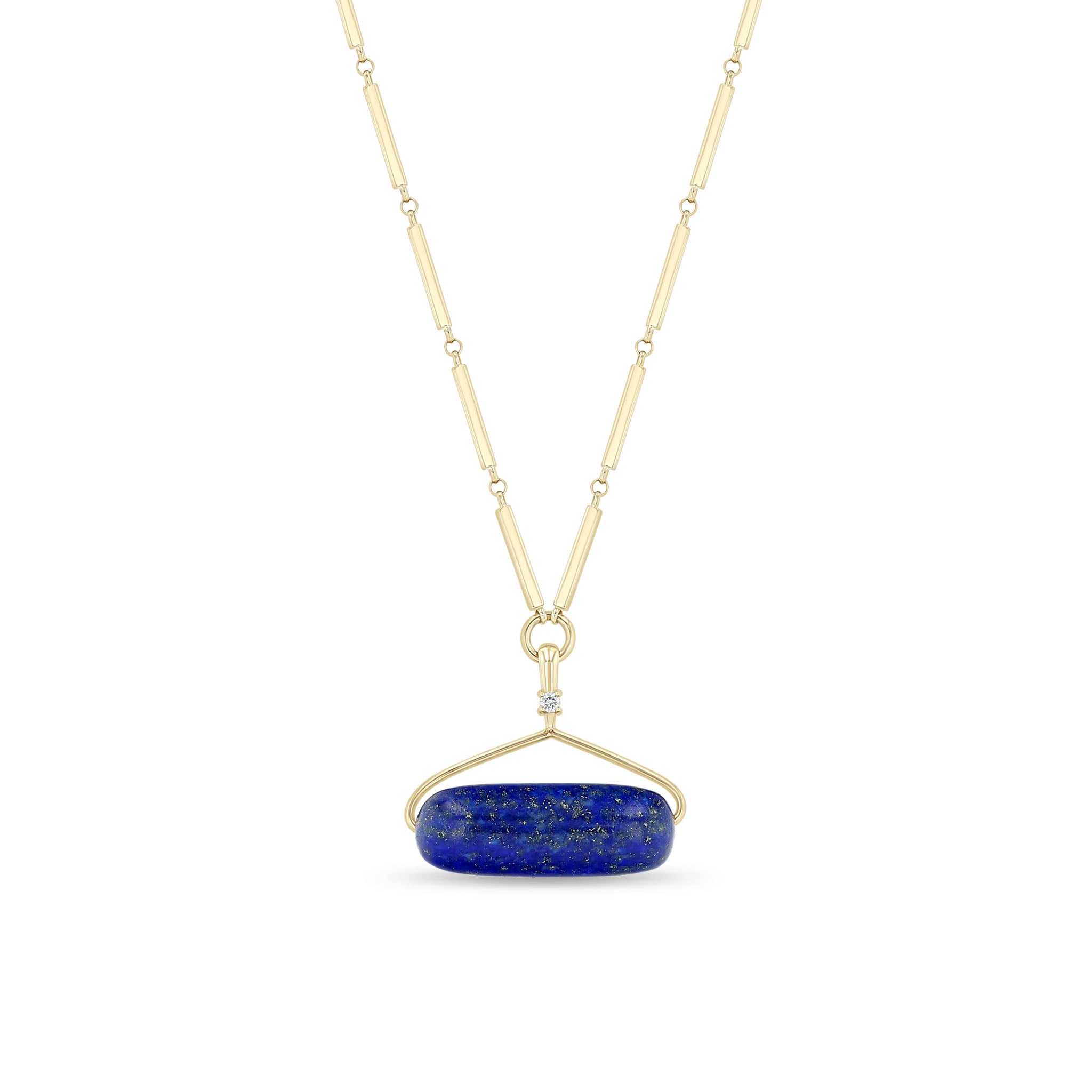 Zoe Chicco 14k Lapis Roller Bead Pendant Gold Linked Bar Necklace