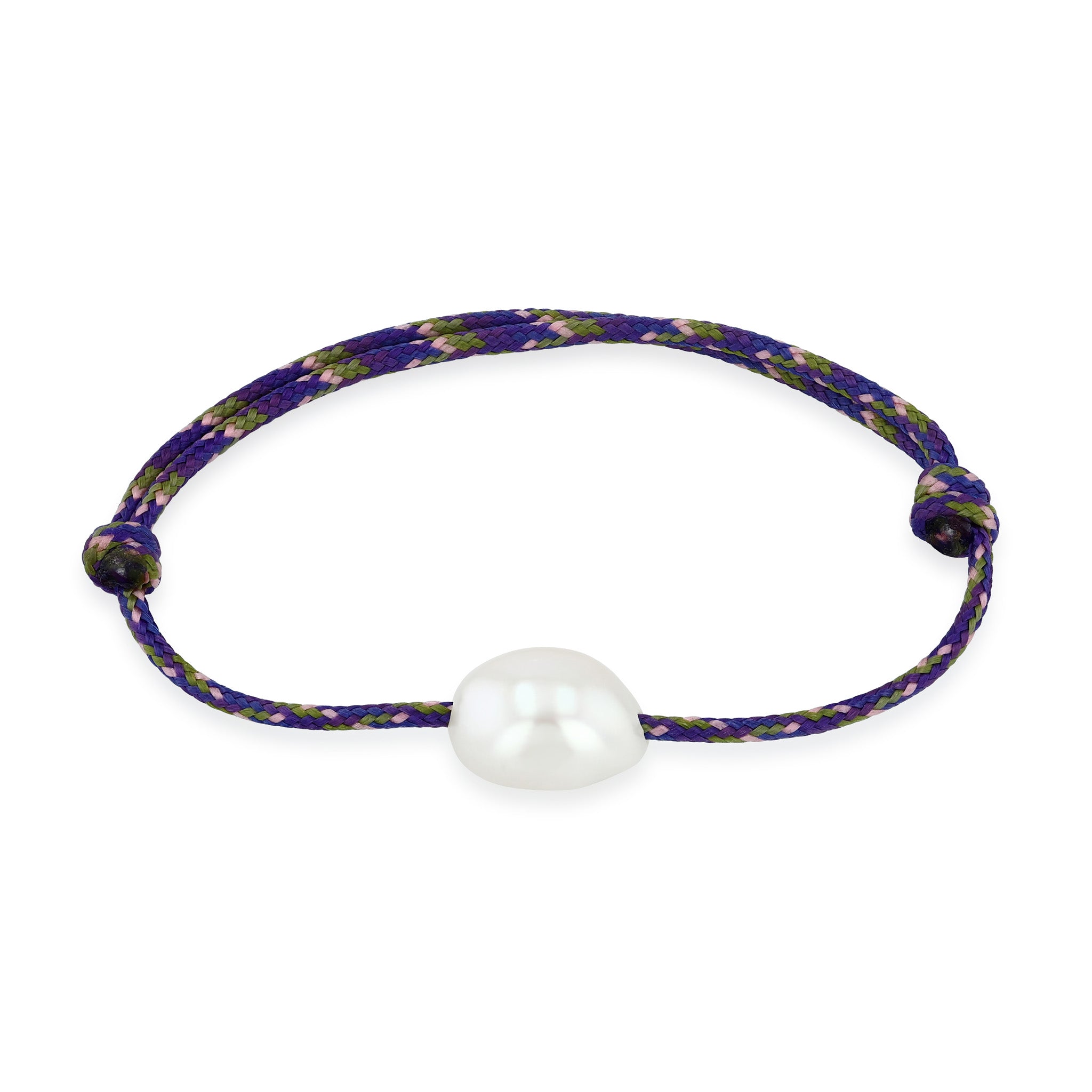 Zoe Chicco freshwater pearl purple mix paracord bracelet on a white background