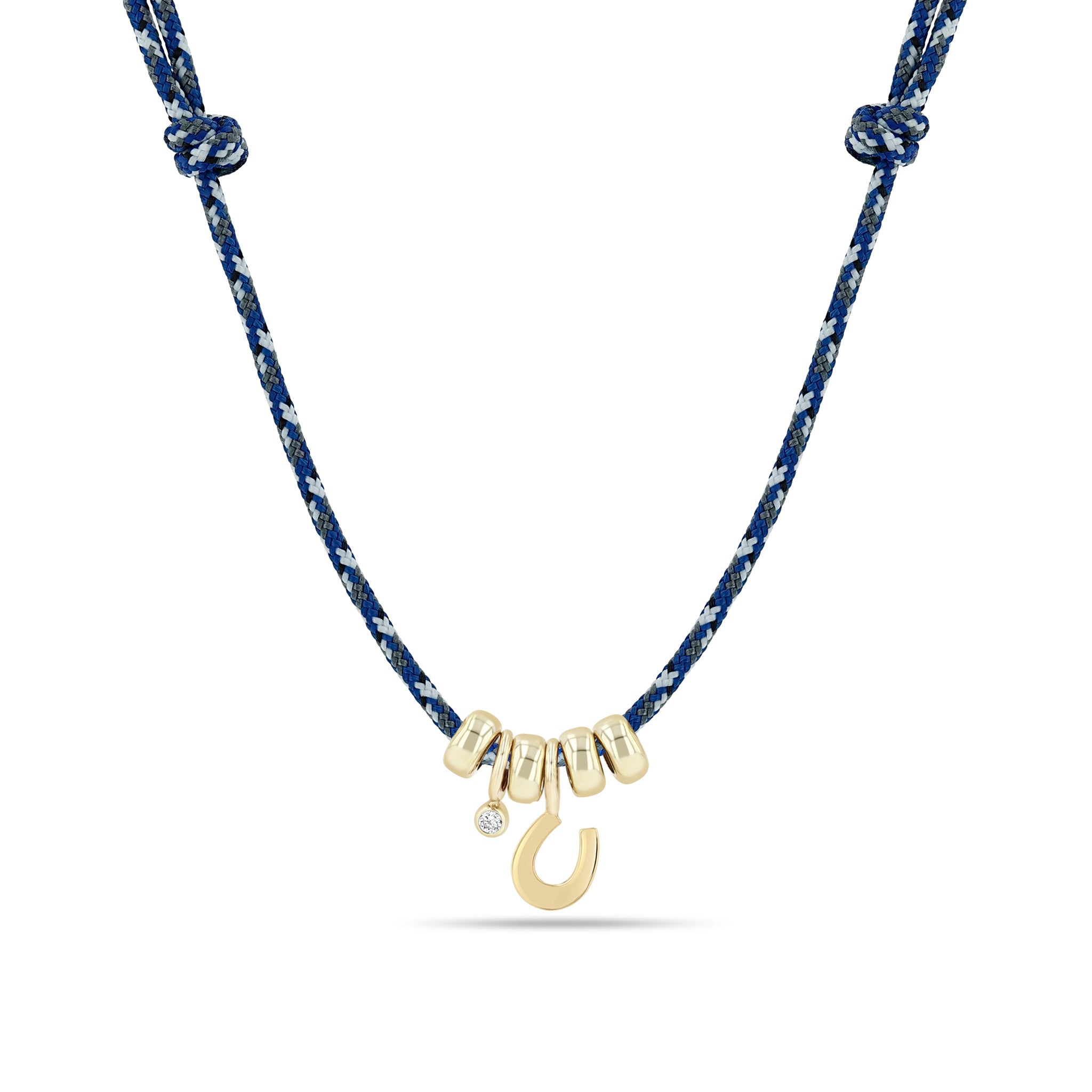 Zoe Chicco 14k Midi Bitty Horseshoe, Diamond & Rondelle Bead Paracord Necklace on a white background