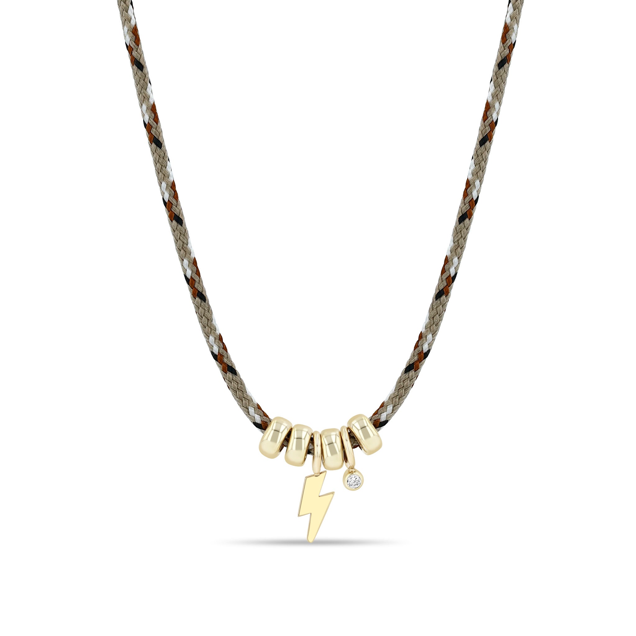 Zoe Chicco 14k Midi Bitty Lightning Bolt, Diamond & Rondelle Bead Paracord Necklace on a white background