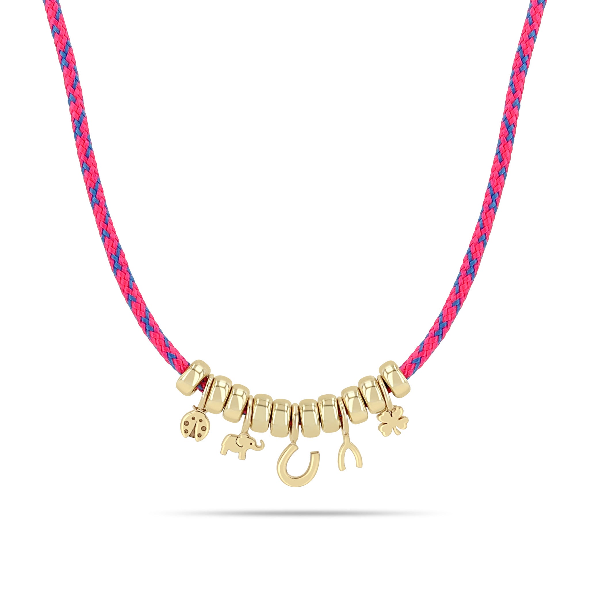 Zoe Chicco 14k Midi Bitty Horseshoe, Diamond & Rondelle Bead Paracord Necklace on a white background