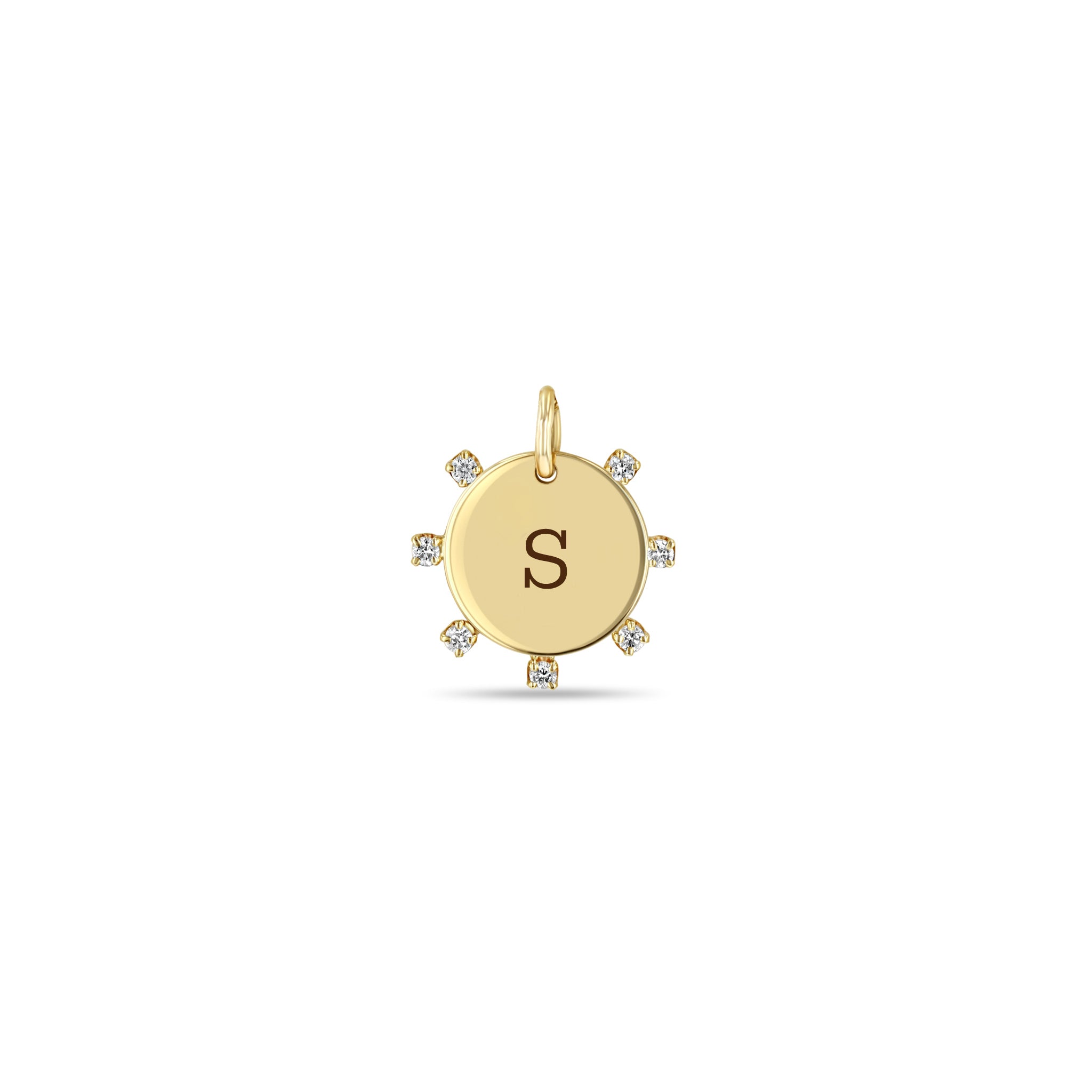 Zoë Chicco 14k Gold Medium Engraved Initial Disc with Prong Diamonds Charm Pendant