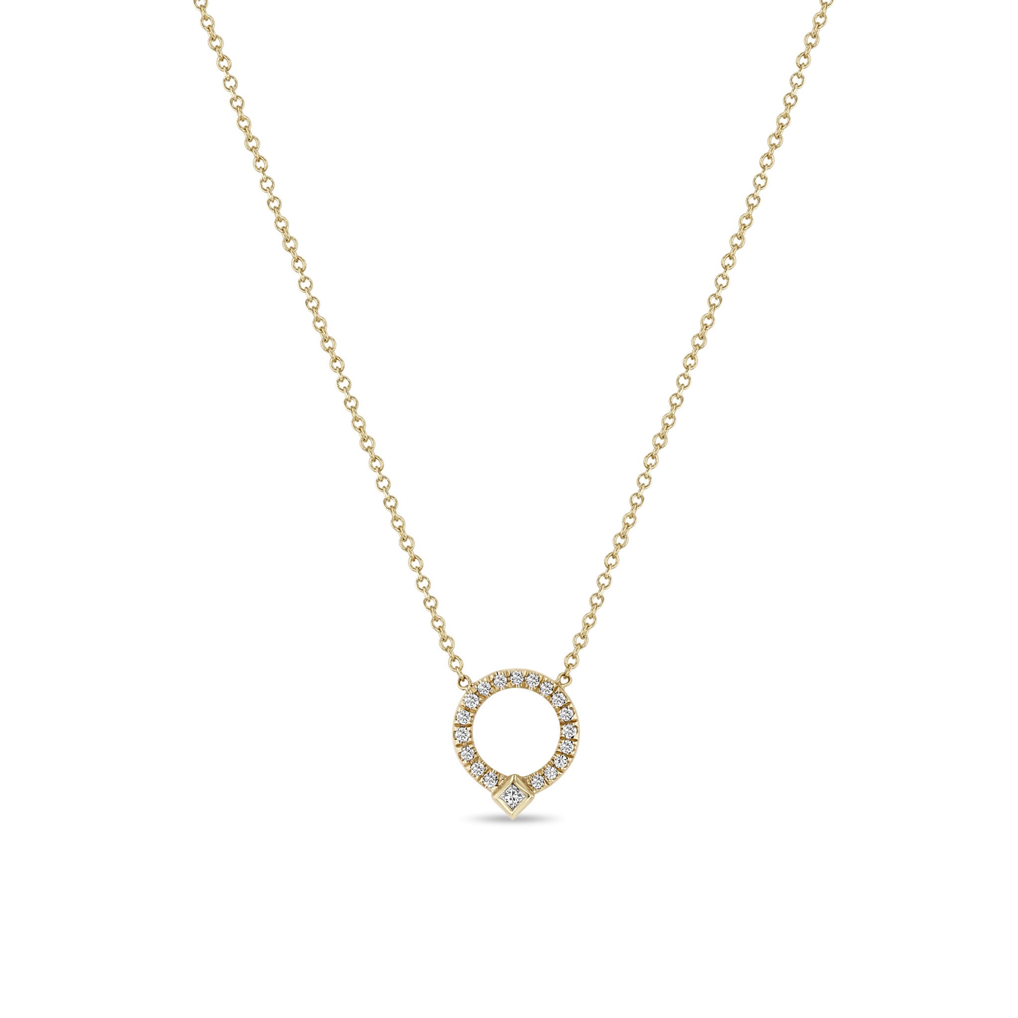 Zoë Chicco 14k Gold Princess Diamond & Diamond Circle Necklace