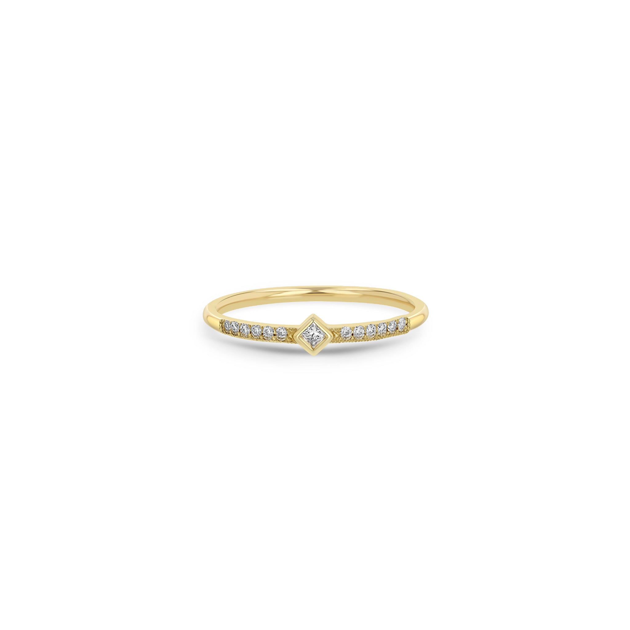 Zoë Chicco 14k Gold Princess Diamond with Demi Pavé Band Ring