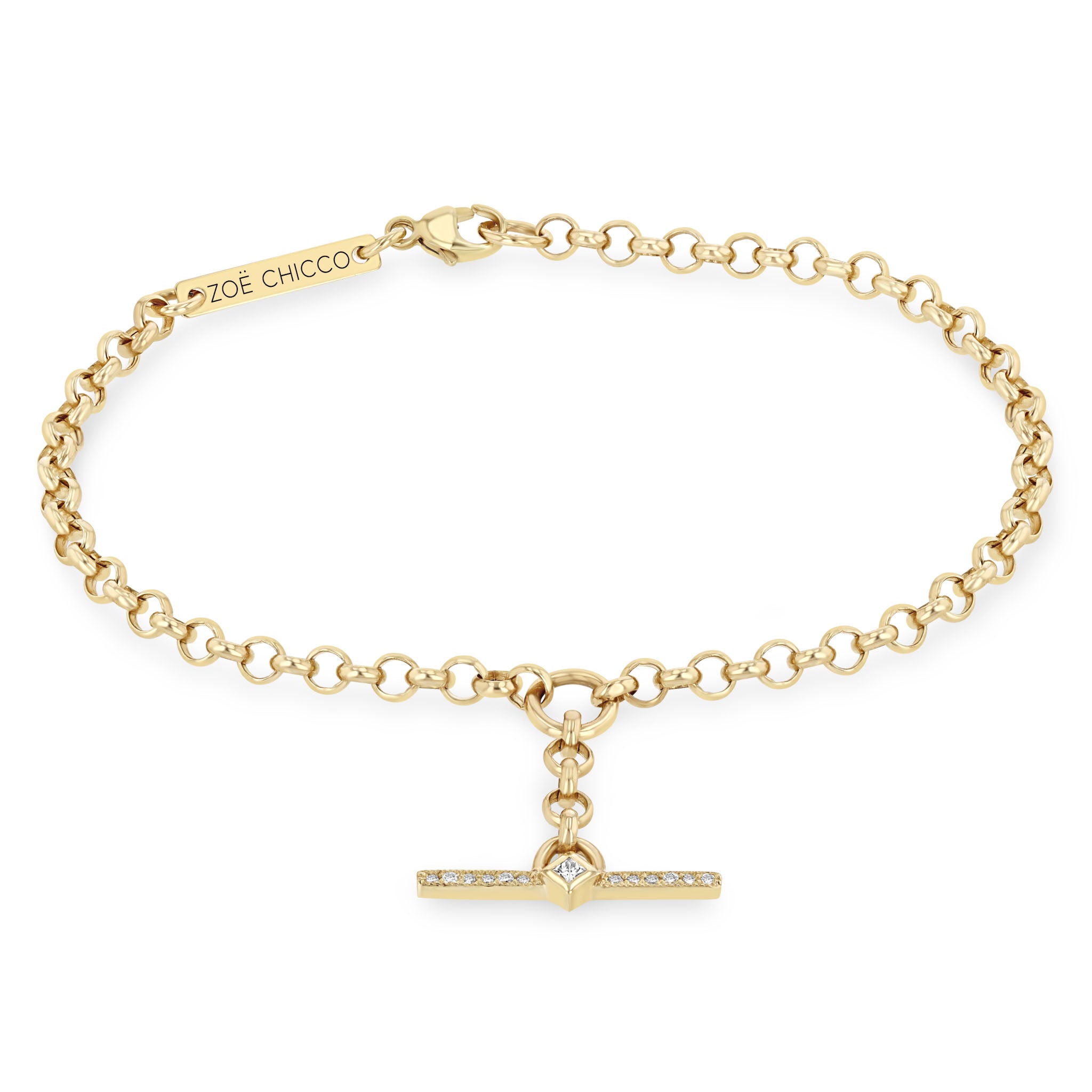 Zoë Chicco 14k Gold Princess Diamond & Diamond Bar Toggle Rolo Bracelet