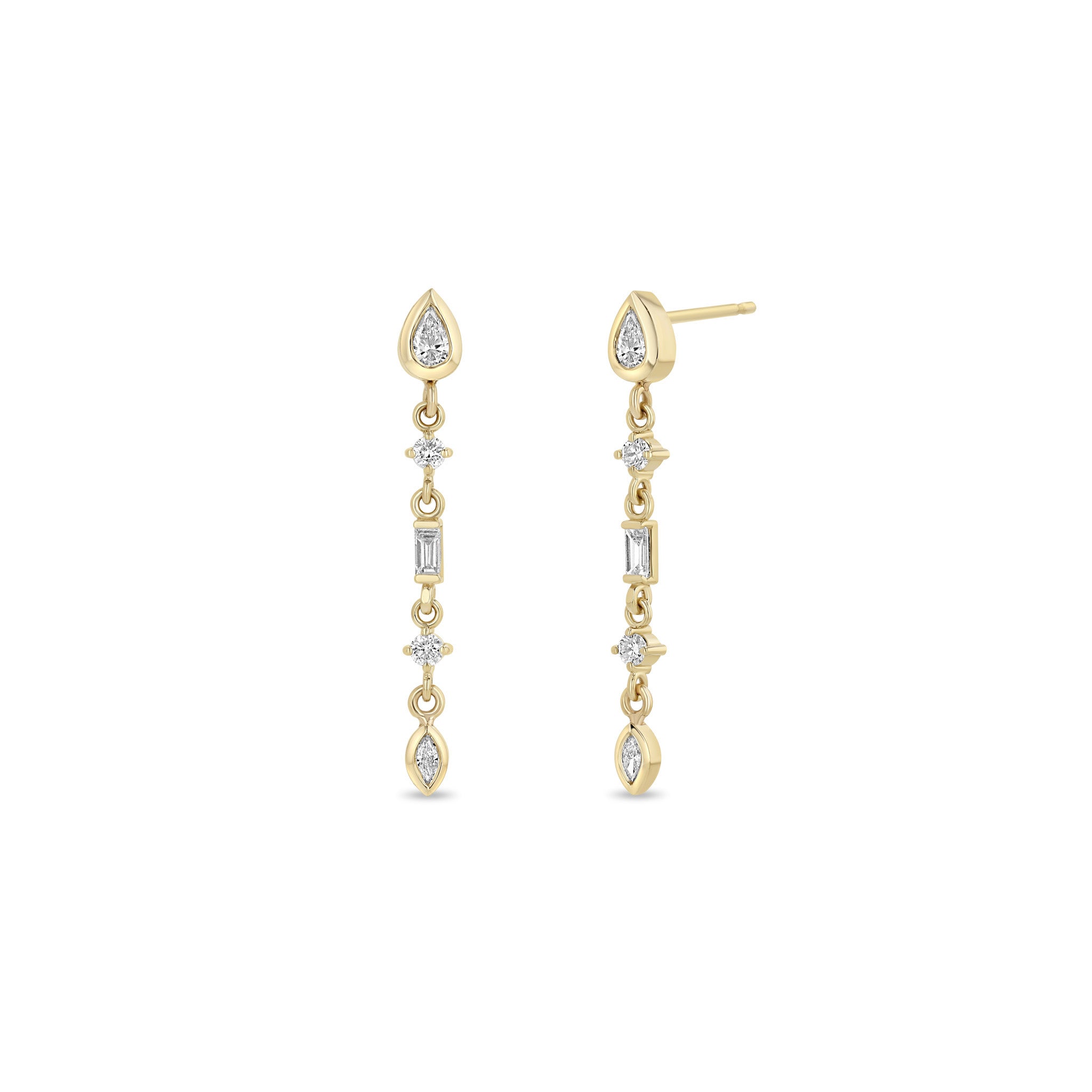 Zoë Chicco 14k Gold Linked Mixed Diamond Medium Drop Earrings