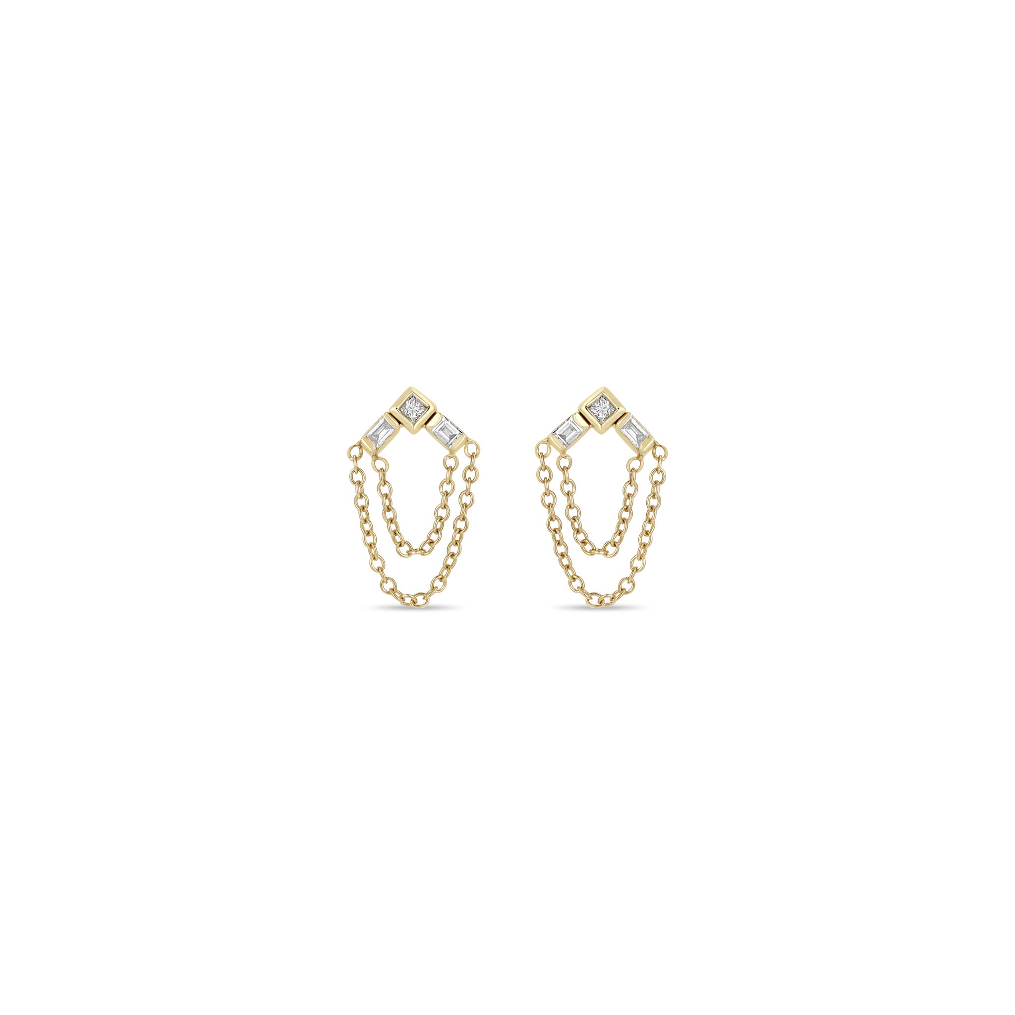 Zoë Chicco 14k Gold Princess & Baguette Diamond Arrow Chain Drop Earrings