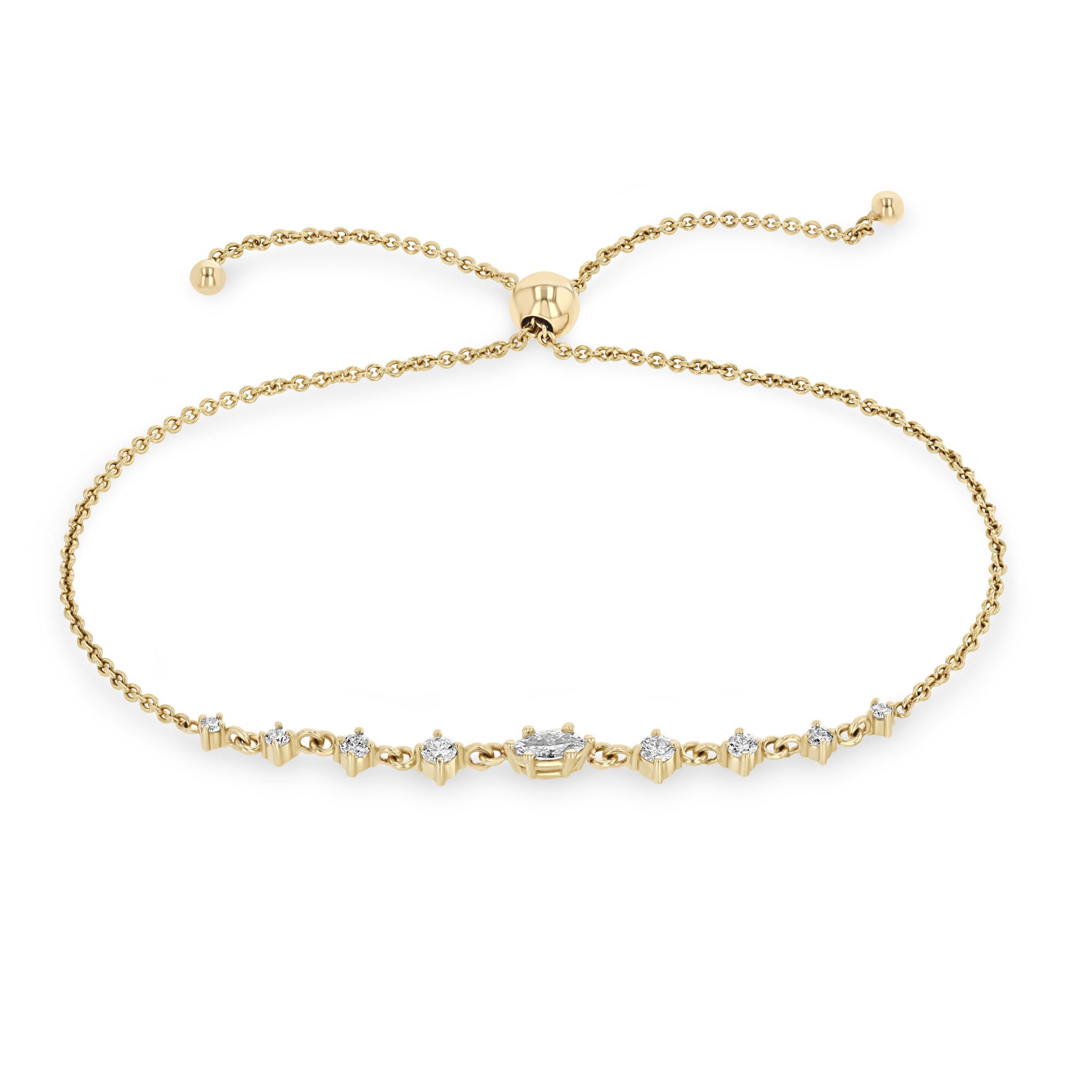 Zoë Chicco 14k Gold Marquise & Graduated Round Diamond Bolo Bracelet