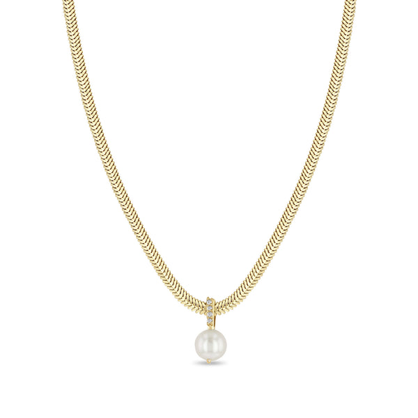 Zoë Chicco 14k Gold Pearl & Pavé Diamond Bail Snake Chain Necklace