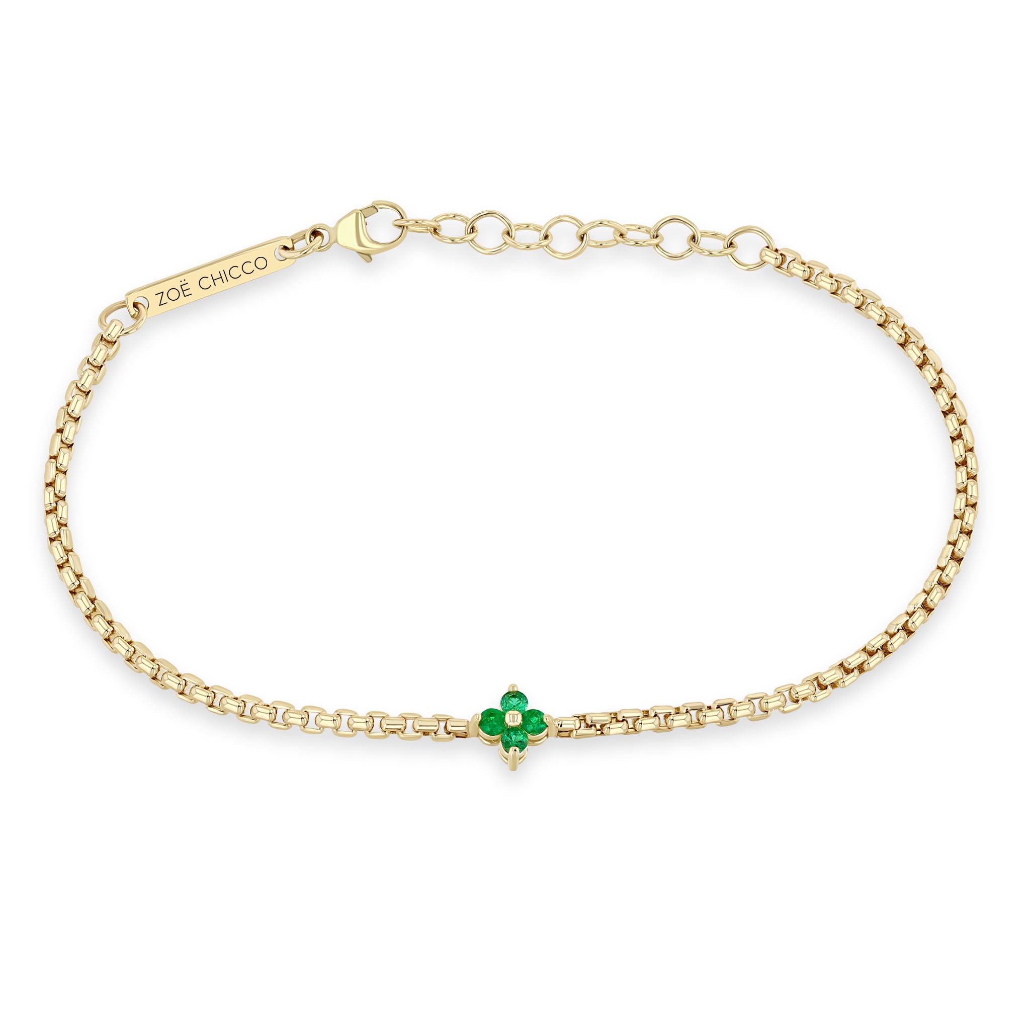 Zoë Chicco 14k Gold Prong Emerald Quad Box Chain Bracelet
