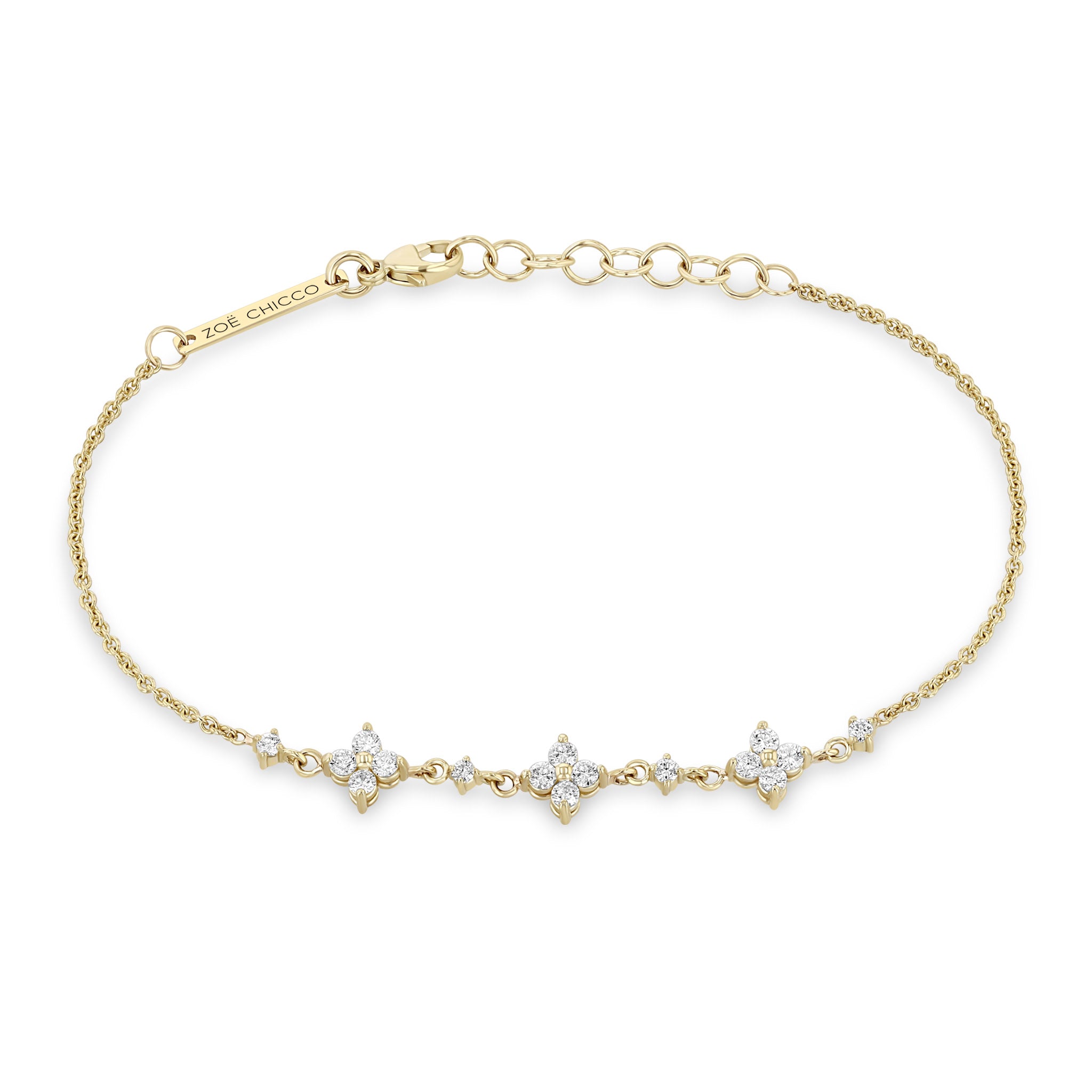 Zoë Chicco 14k Gold 3 Diamond Quad & Linked Prong Diamond Segment Bracelet