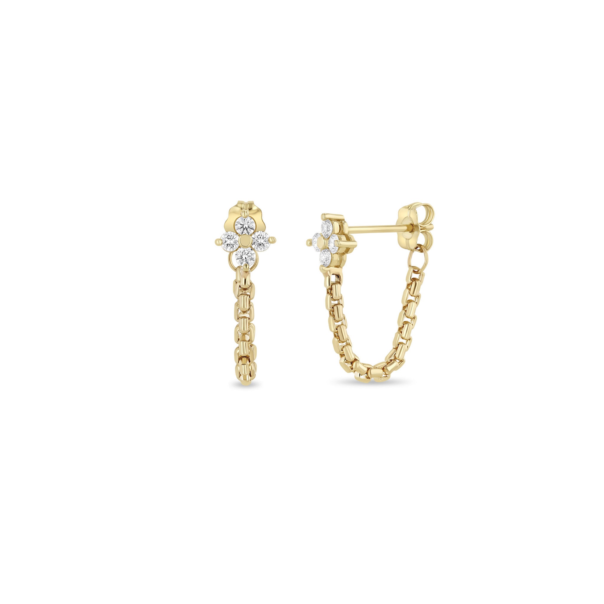 Zoë Chicco 14k Gold Prong Diamond Quad Box Chain Huggie Earrings