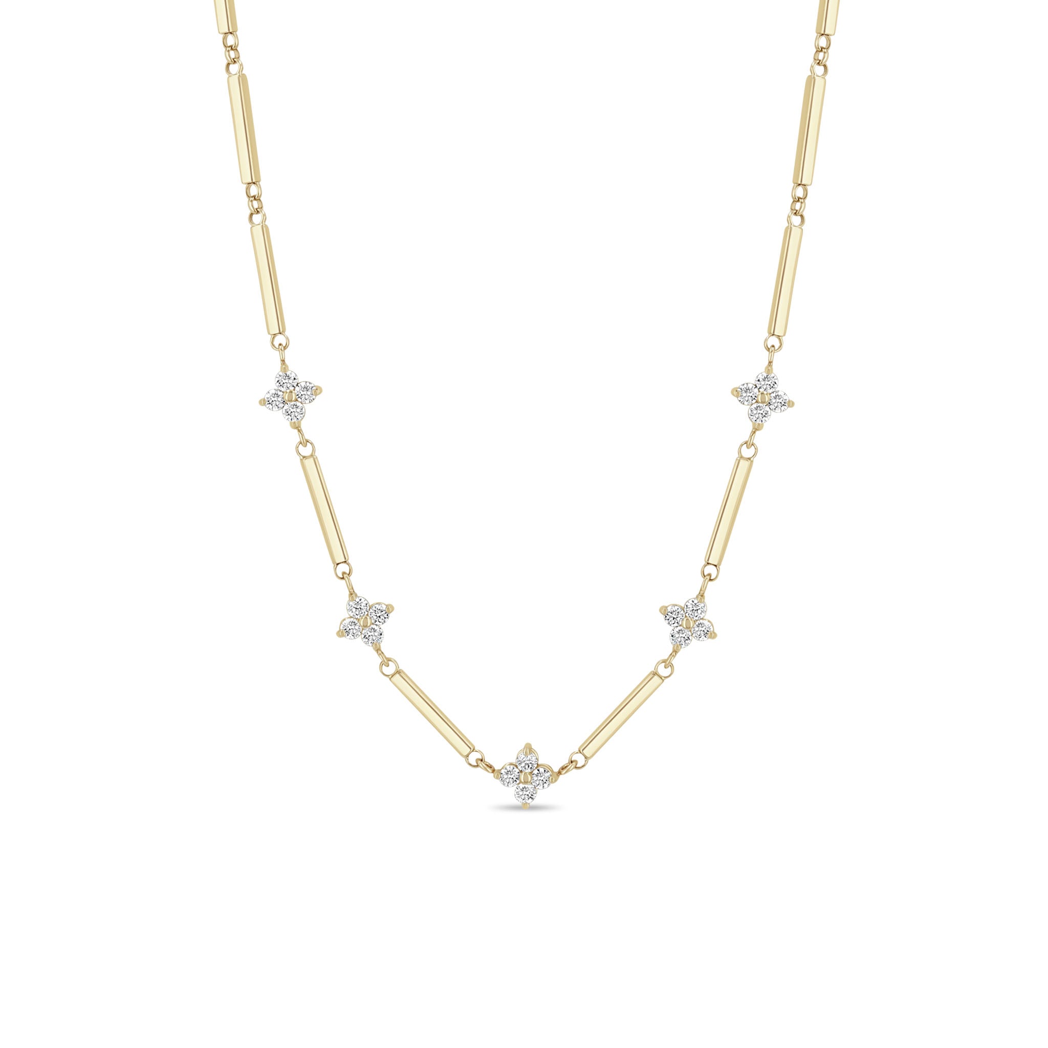 Zoe Chicco 14k gold bar and diamond quad necklace on a white background