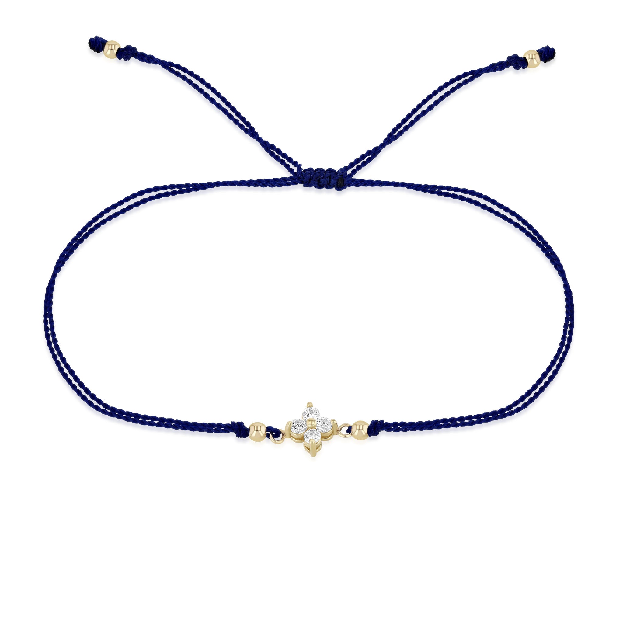 Zoë Chicco 14k Gold Prong Diamond Quad Navy Blue Cord Bracelet