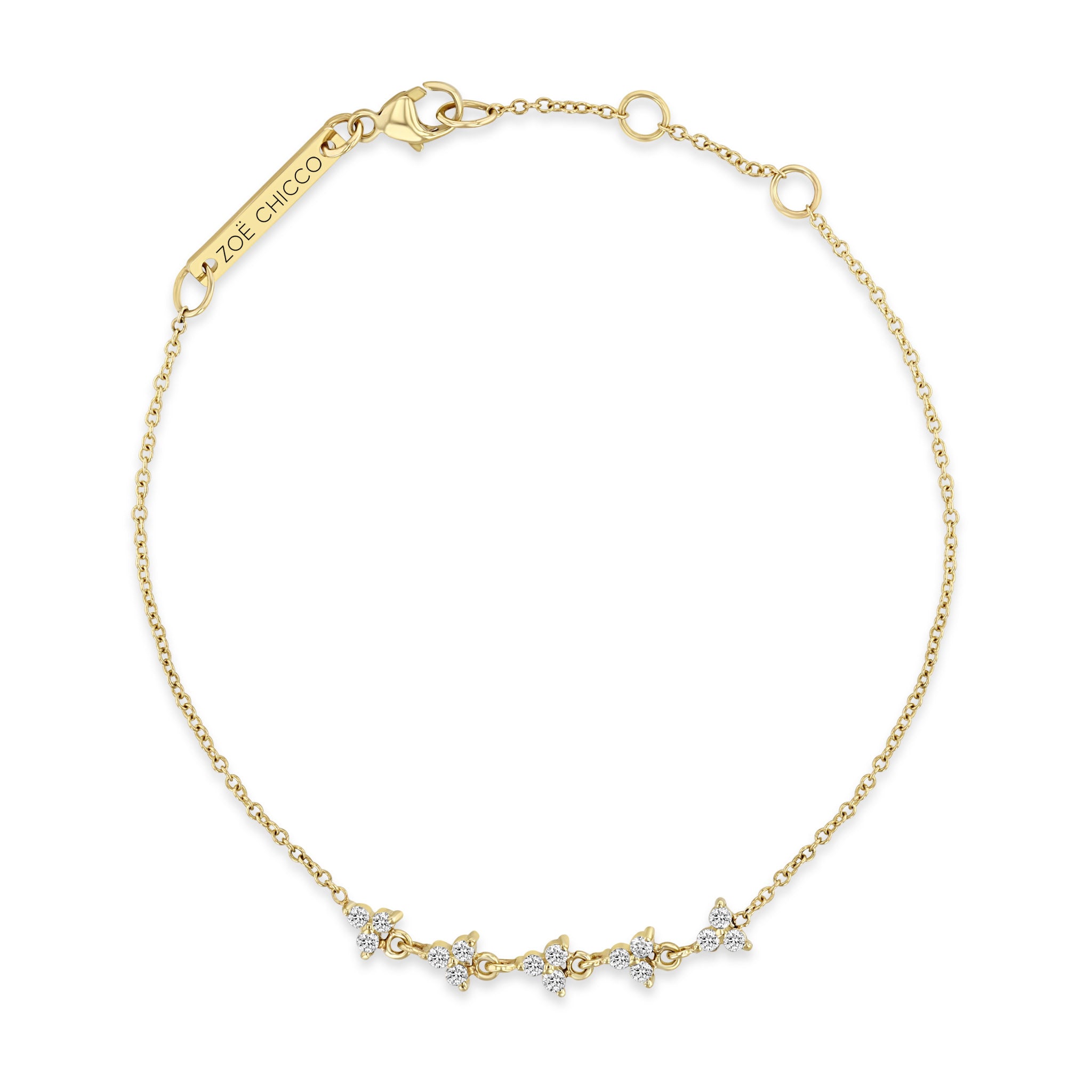 top down view of a Zoë Chicco 14k Gold 5 Linked Diamond Trio Bracelet