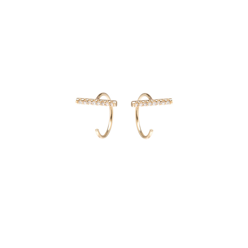 14k Pavé Diamond Bar Reverse Hoop Earrings - SALE