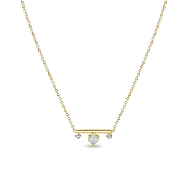 Zoë Chicco 14k Gold Pearl & Prong Diamonds Round Bar Necklace