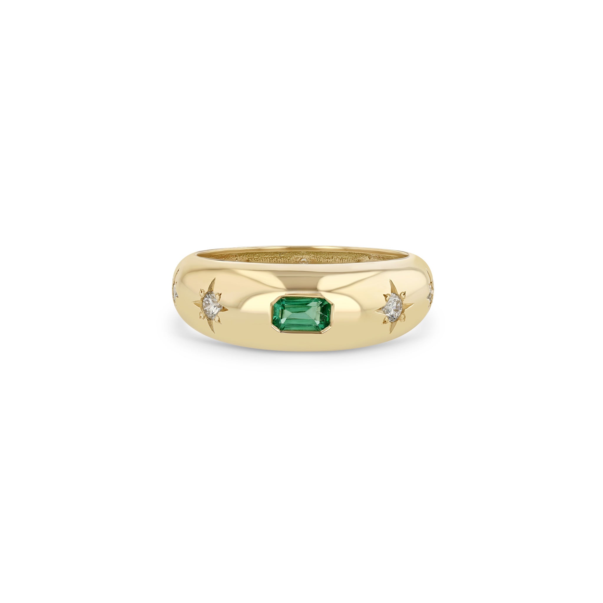 Zoë Chicco 14k Gold Emerald Cut Emerald & Graduating Diamonds Small Aura Ring