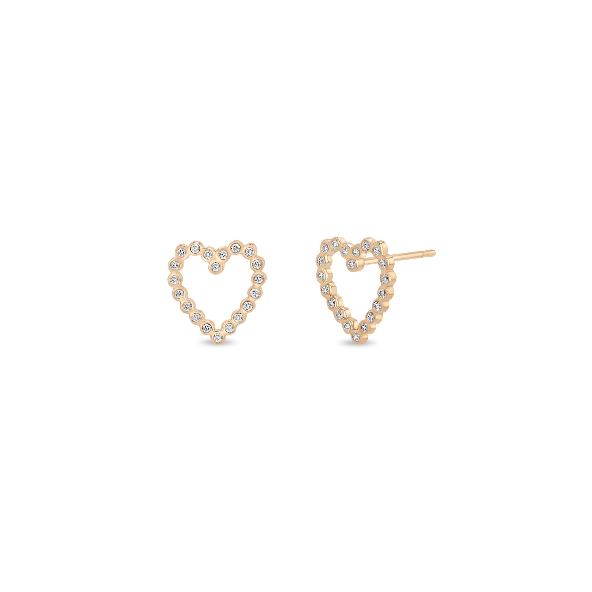 Zoë Chicco 14k Gold Small Diamond Bezel Heart Stud Earrings