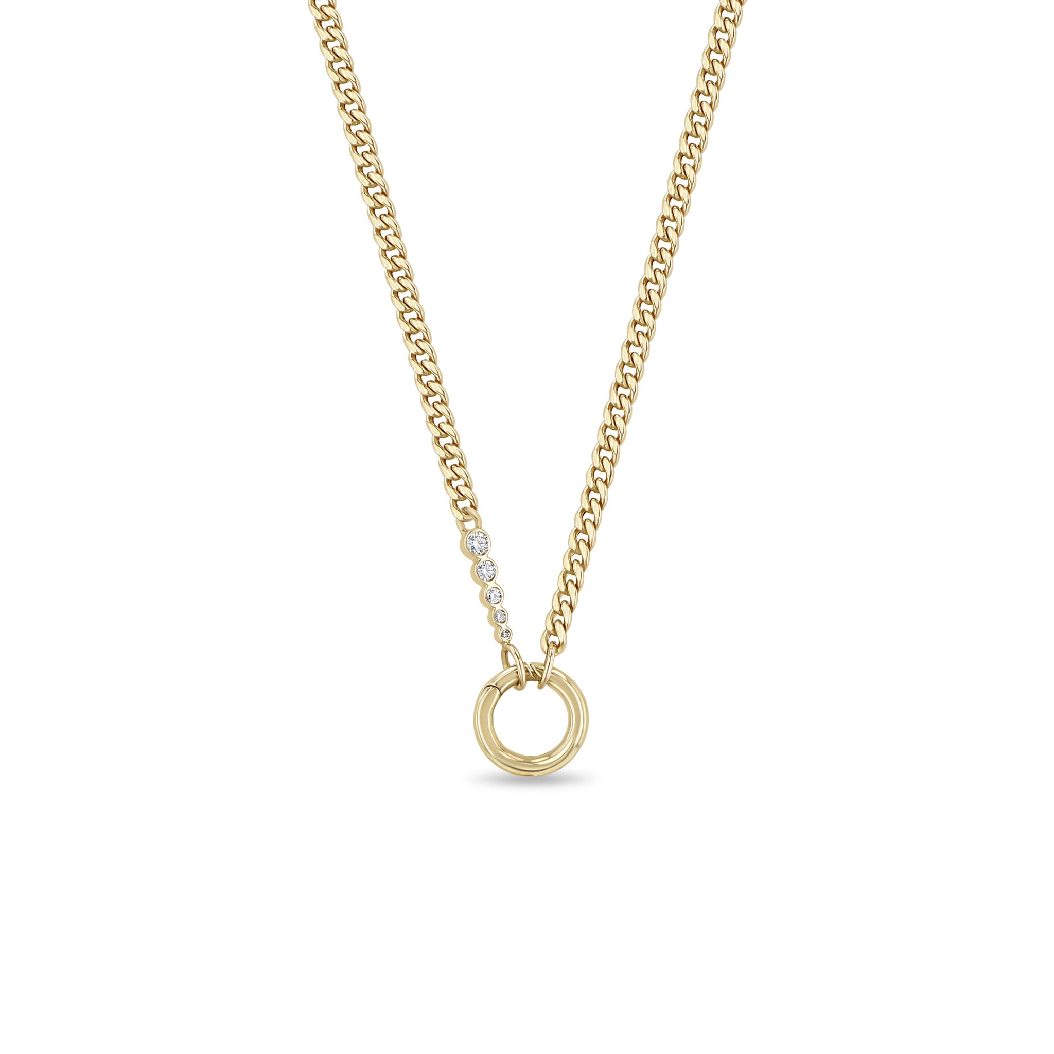 Zoe Chicco 14k Small Curb Chain & Graduated Bezel Diamond Enhancer Necklace on a white background