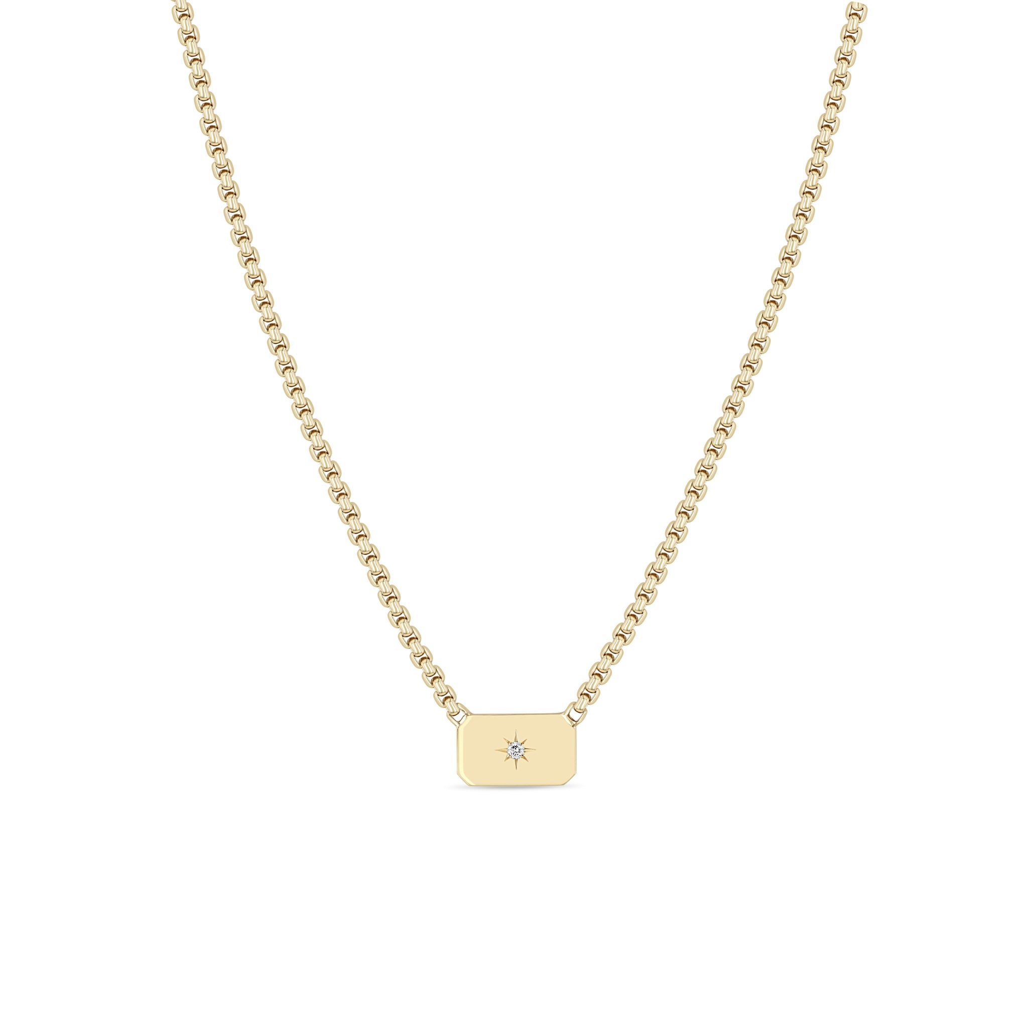 Zoë Chicco 14k Gold Horizontal Star Set Diamond Square Edge Dog Tag Necklace