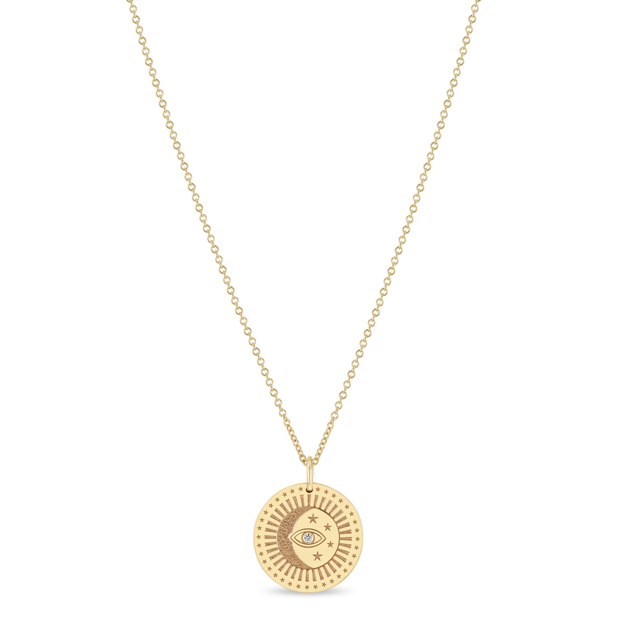 Zoë Chicco 14k Gold Small Celestial Protection Medallion Necklace