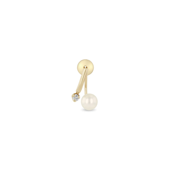 Single Zoë Chicco 14k Gold Prong Diamond Curved Bar Drop & Pearl Jacket Earring