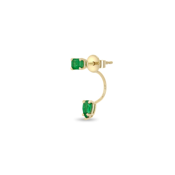 Single Zoë Chicco 14k Gold Emerald Cut Emerald Stud & Pear Emerald Jacket Earring