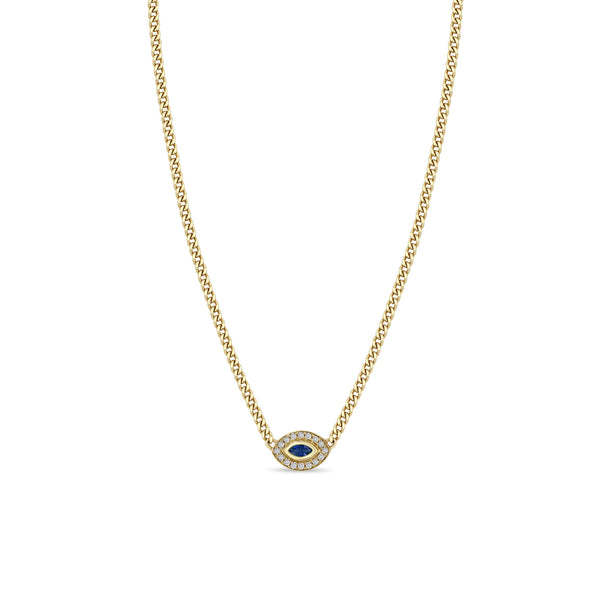 Zoë Chicco 14k Gold XS Curb Chain Marquise Blue Sapphire Halo Necklace