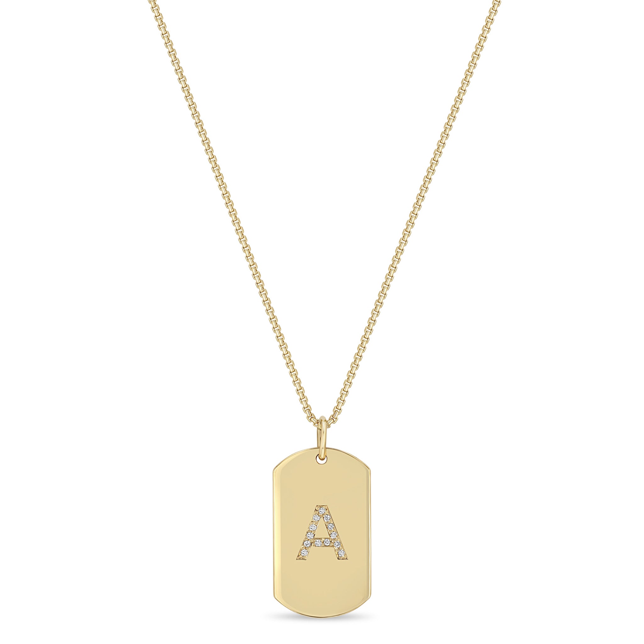 14k Pavé Diamond Initial Letter Medium Dog Tag Necklace