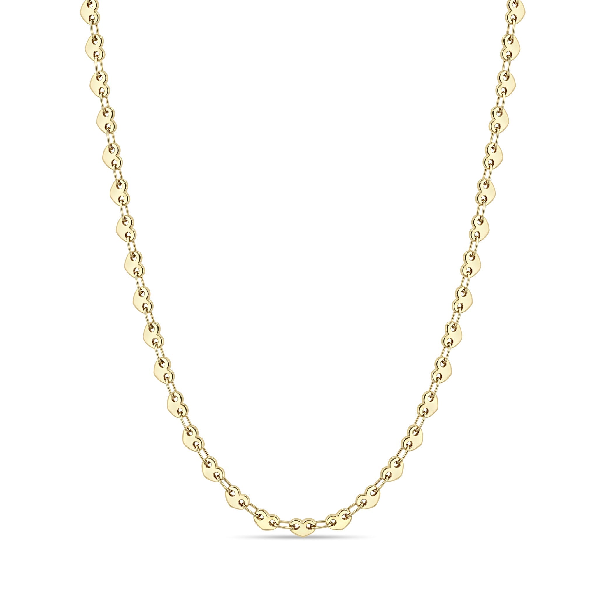 Zoe Chicco 14k gold heart shaped link chain necklace on a white background