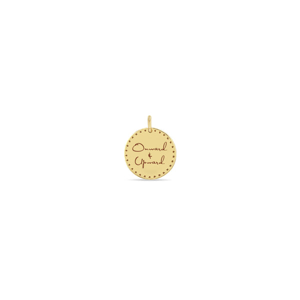 Zoë Chicco 14k Gold Small Mantra with Star Border Disc Charm Pendant engraved with "Onward & Upward"