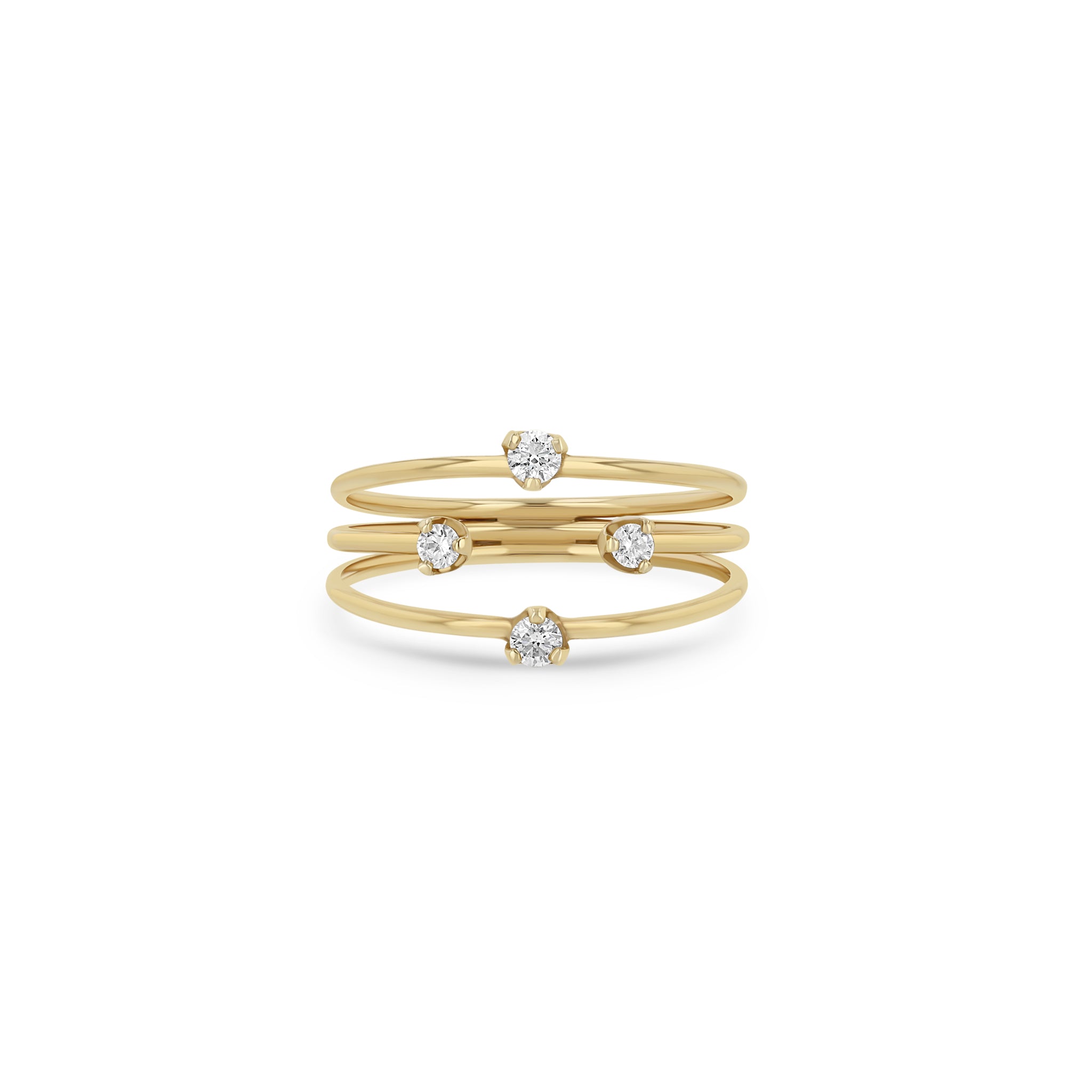 Zoe Chicco 14k gold triple band prong diamond ring on a white background