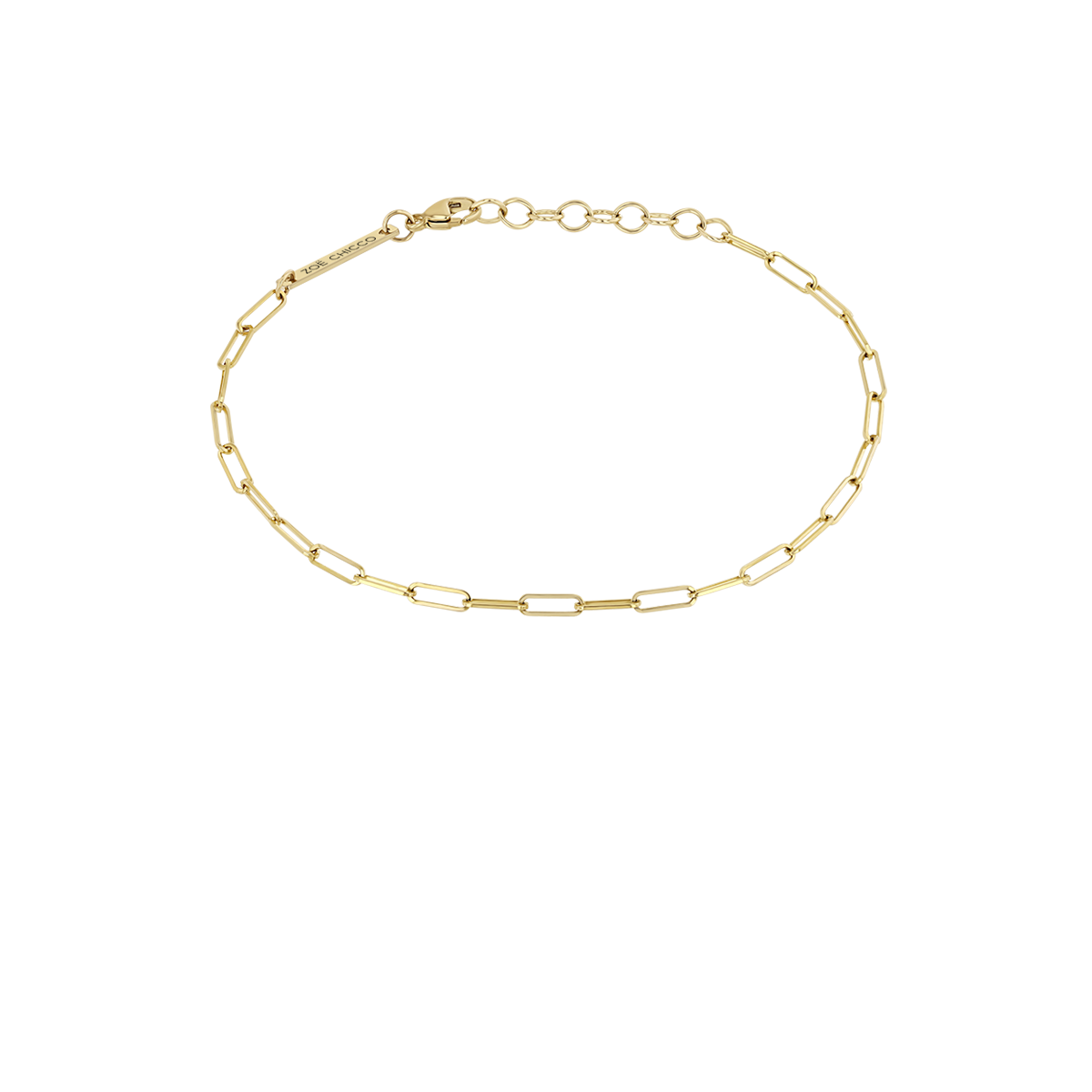 Zoe Chicco 14k gold paperclip chain bracelet on a transparent background
