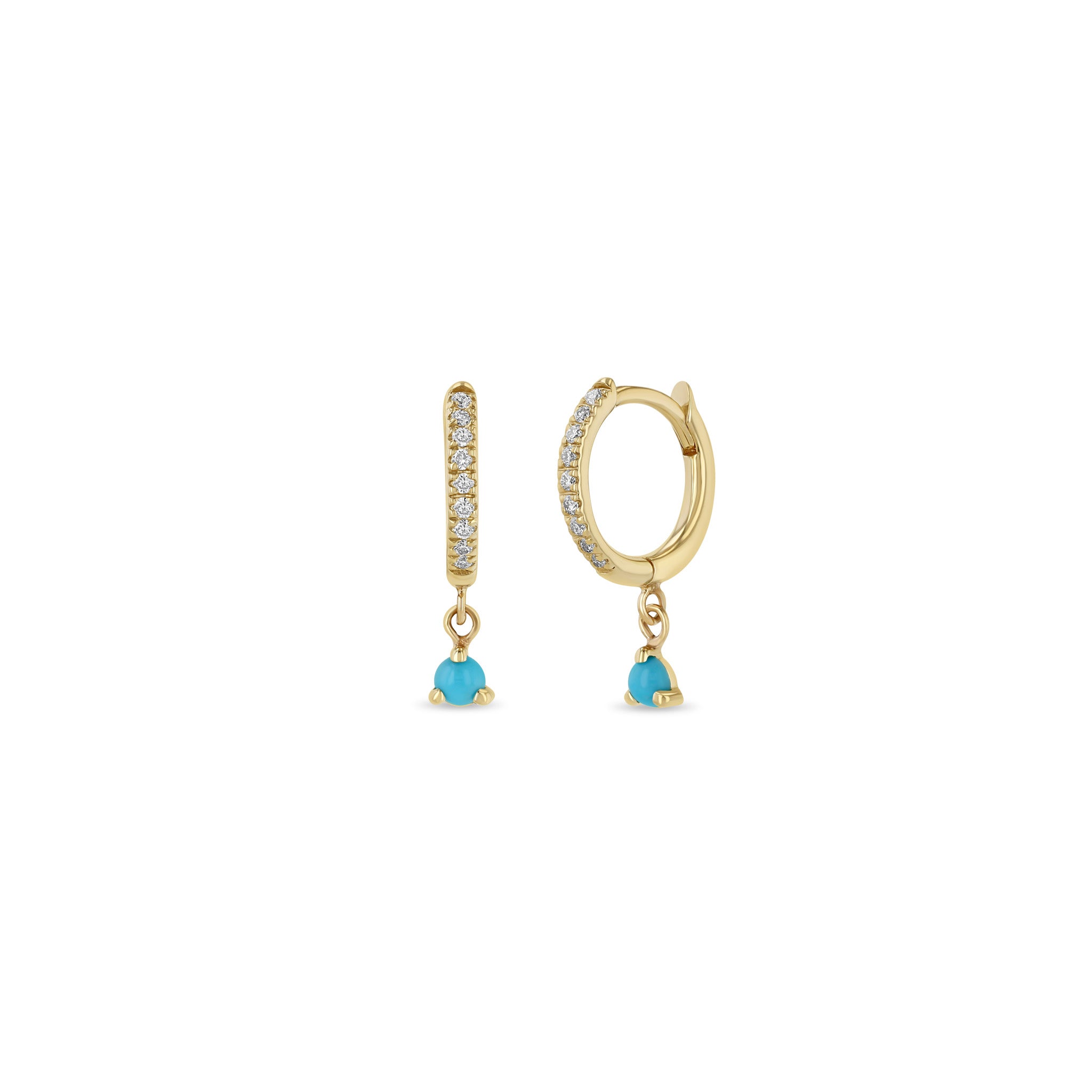 Zoë Chicco 14k Gold Dangling Turquoise Small Pavé Diamond Hinge Huggie Hoop Earrings