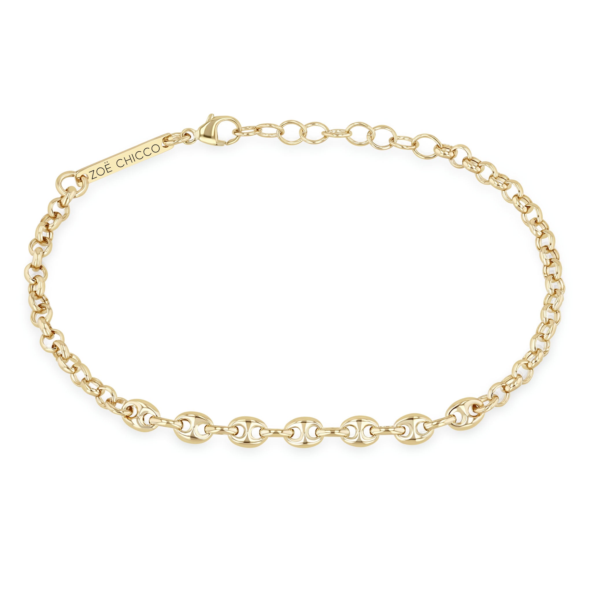 Zoë Chicco 14k Gold Small Mariner Station Medium Rolo Chain Bracelet