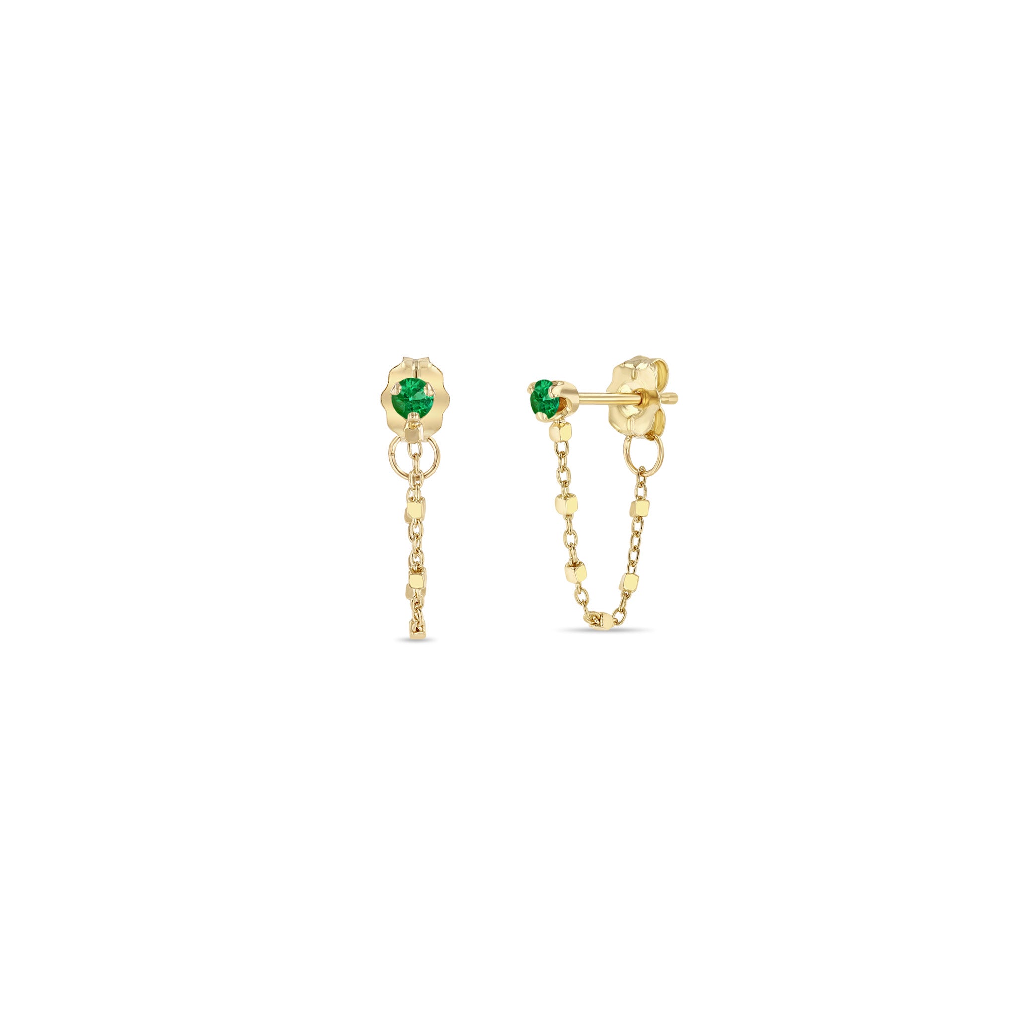 Zoë Chicco 14k Gold Prong Emerald Square Bead Chain Huggie Earrings