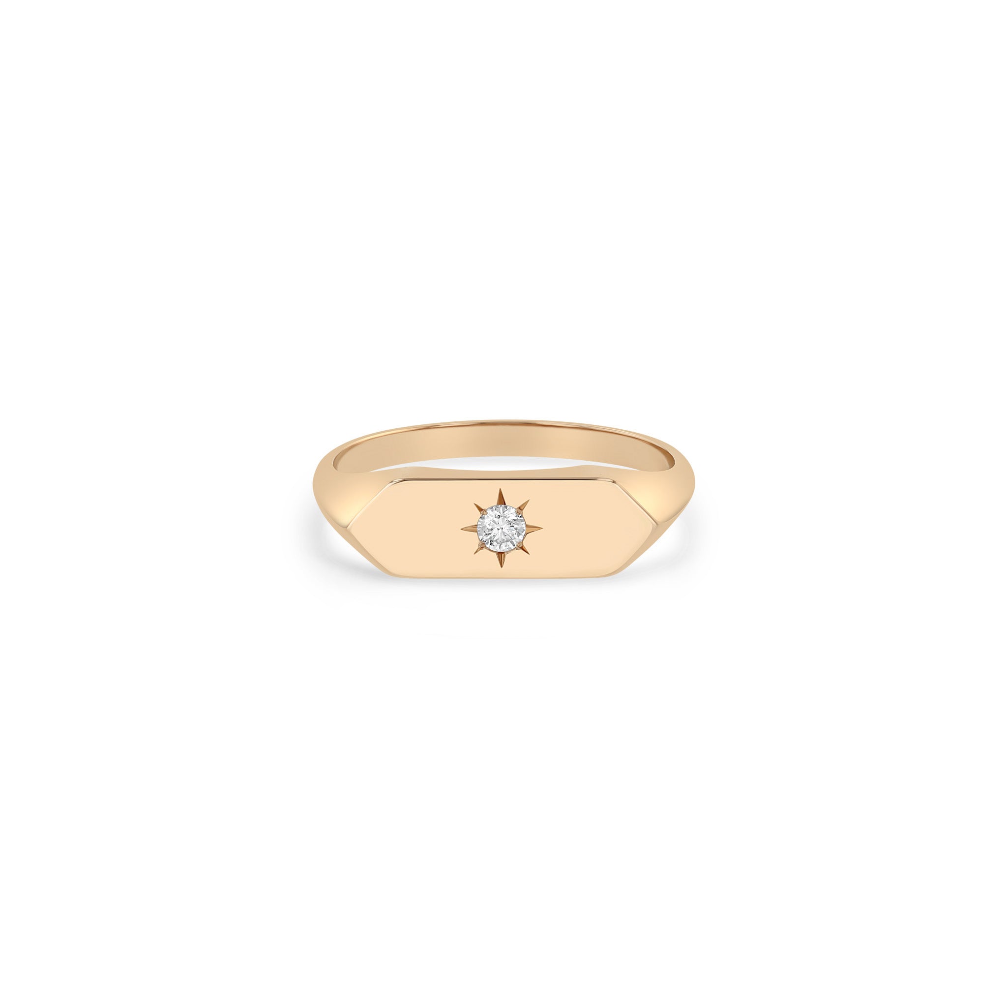 Zoë Chicco 14k Gold Star Set Diamond Elongated Hexagon Signet Ring