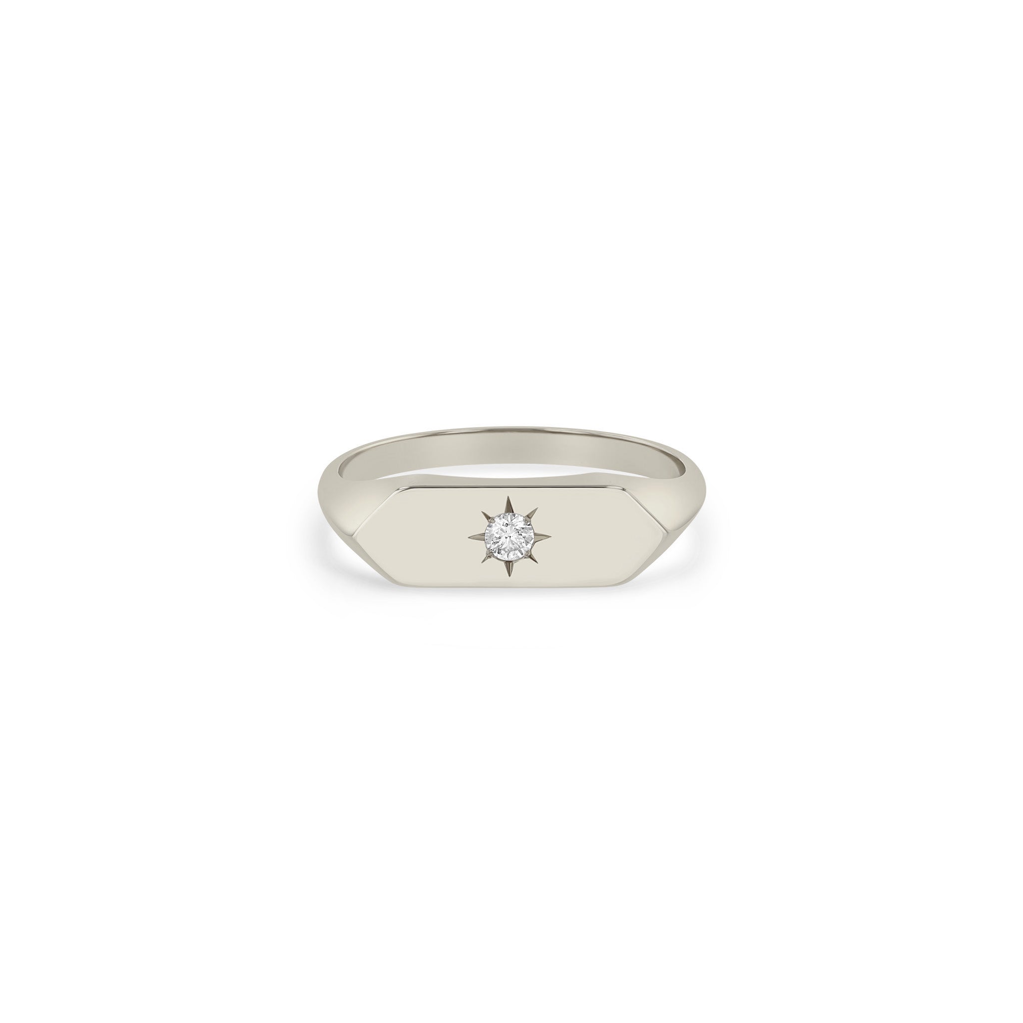 Zoë Chicco 14k Gold Star Set Diamond Elongated Hexagon Signet Ring
